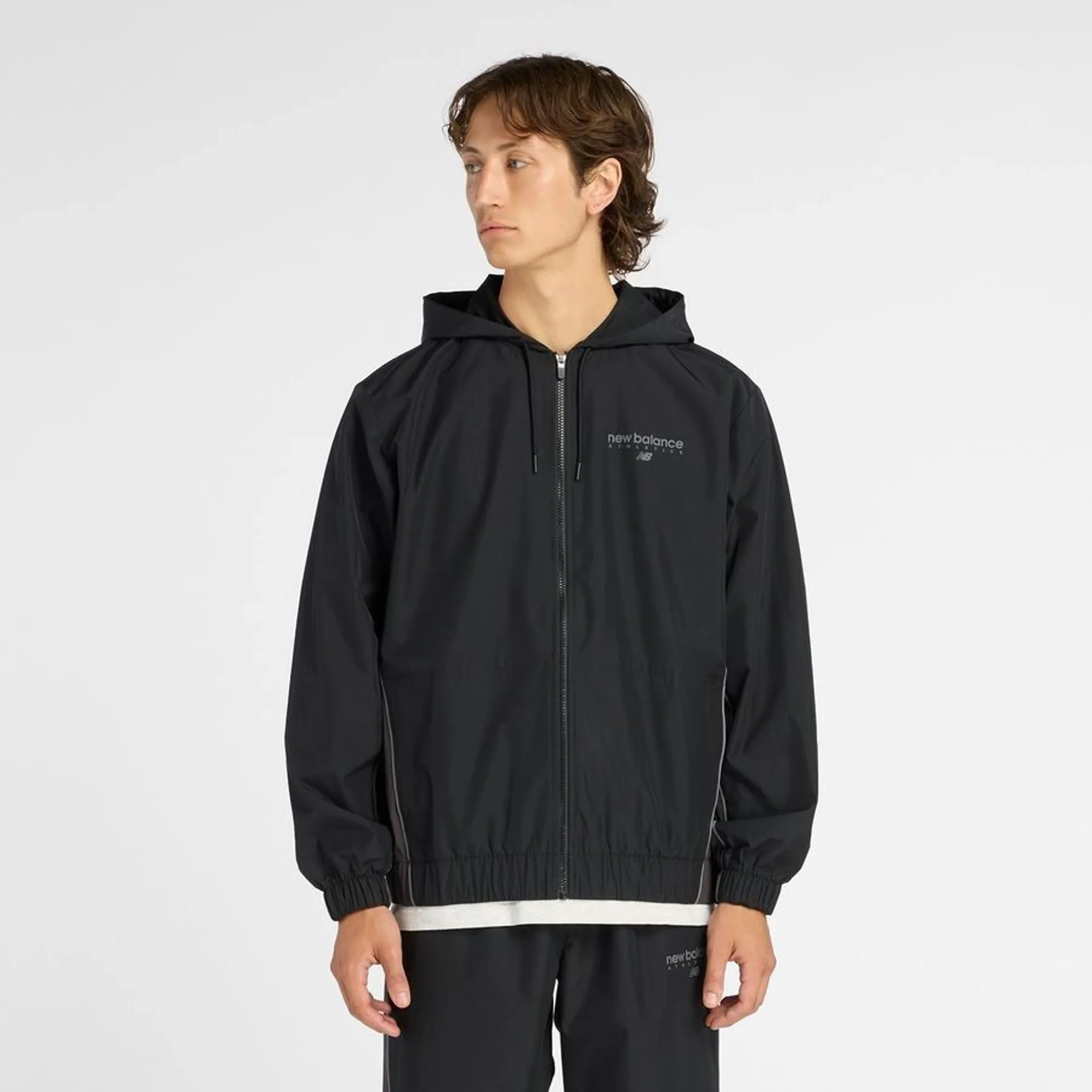 New Balance Men's Trackside Woven Jacket in Black Polywoven