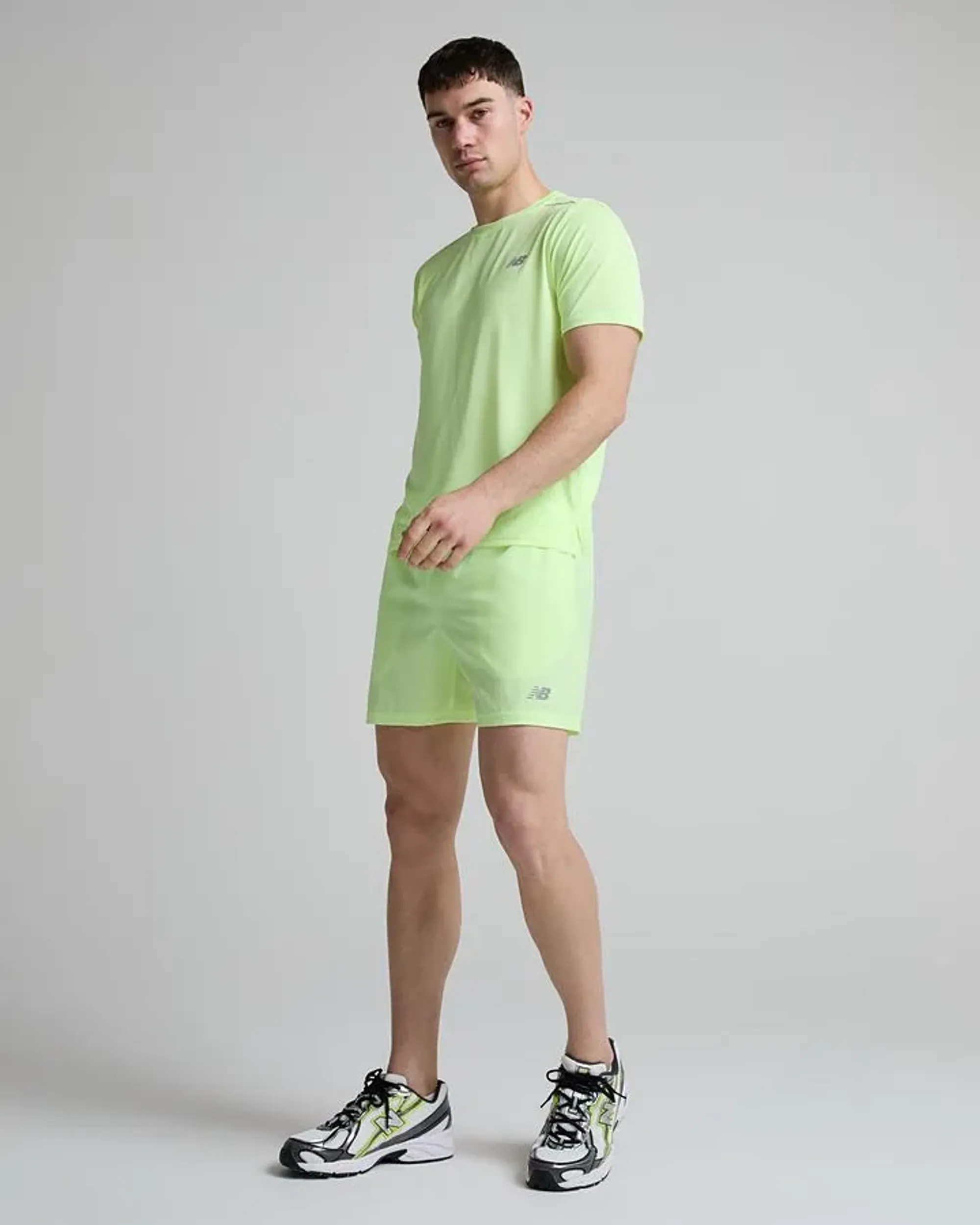 New Balance Men's Sport Essential Short 5" in Green/Grey Polywoven