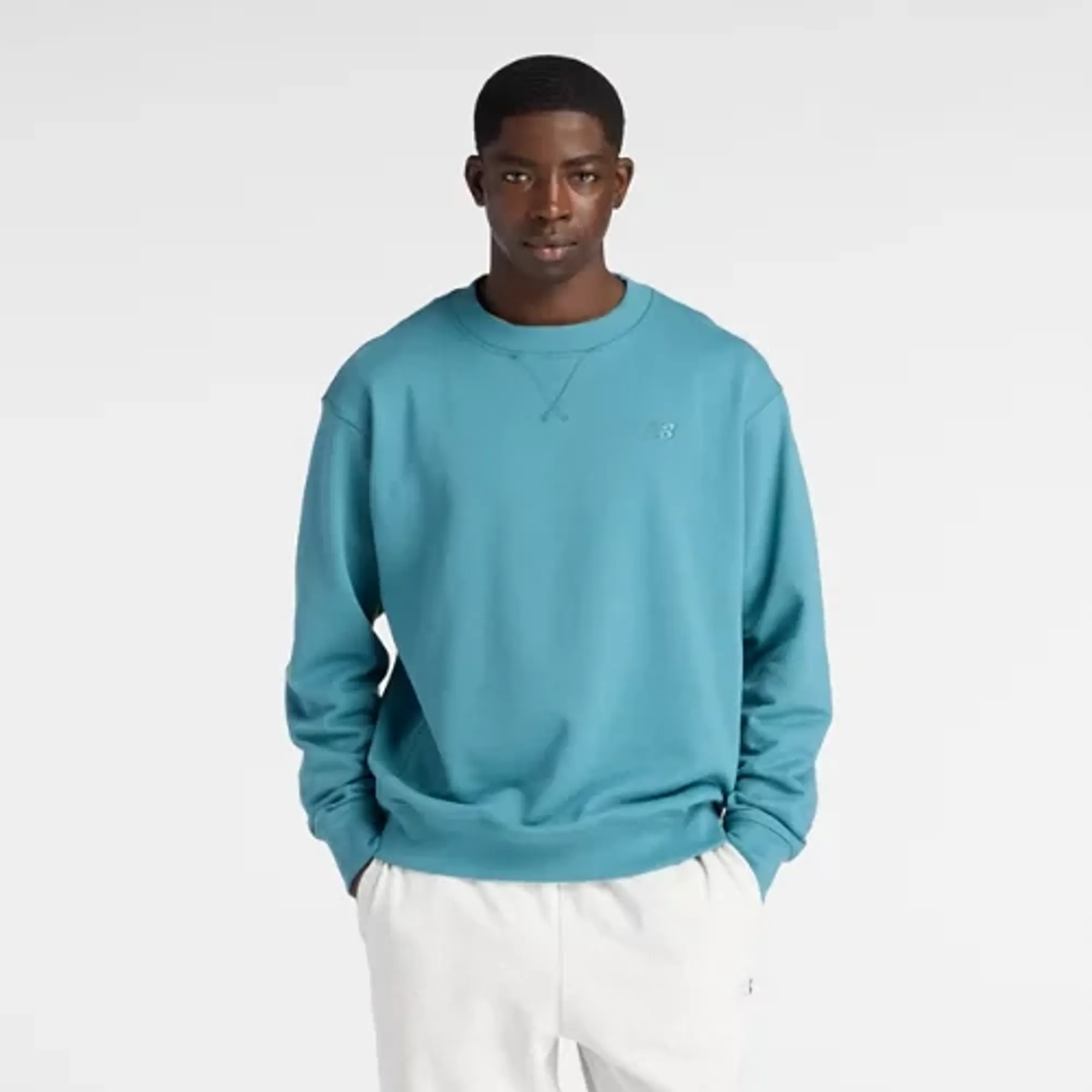 New Balance Men's Athletics French Terry Crew in Blue Cotton