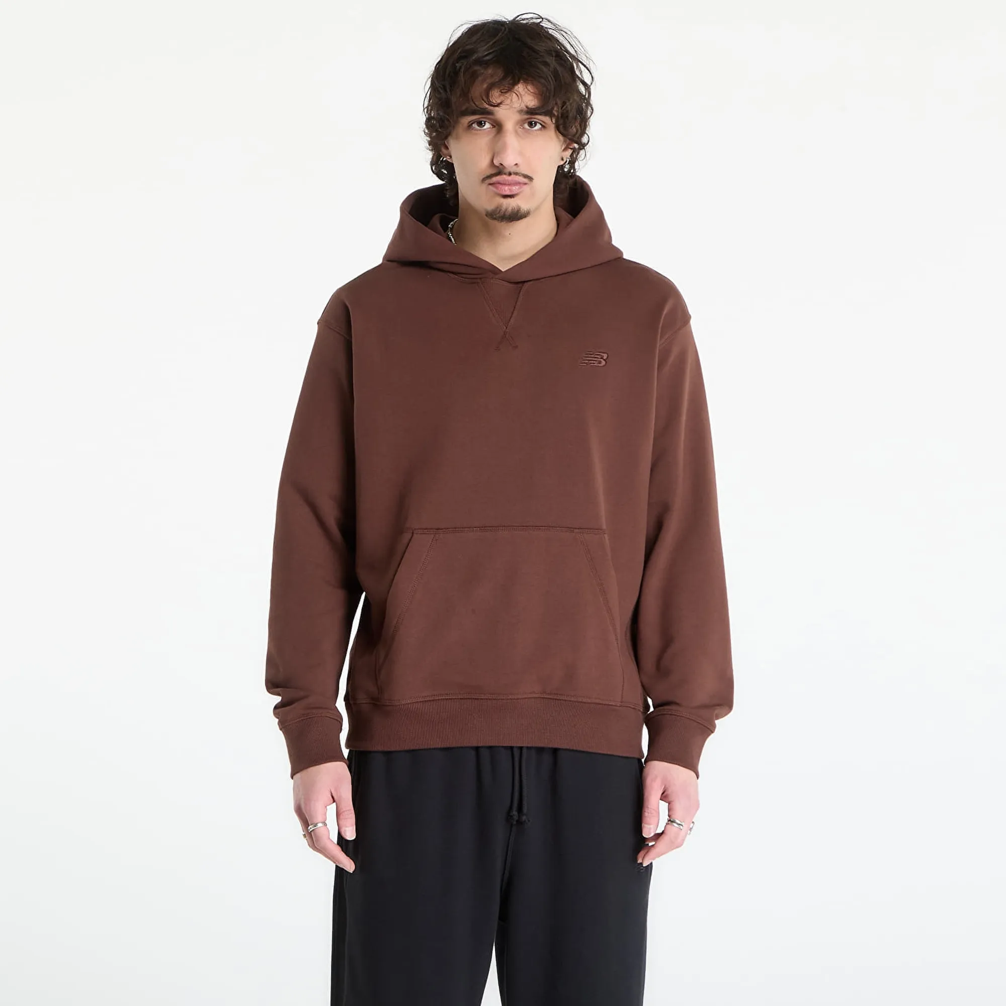 New Balance Men's Athletics French Terry Hoodie in Brown Cotton Fleece
