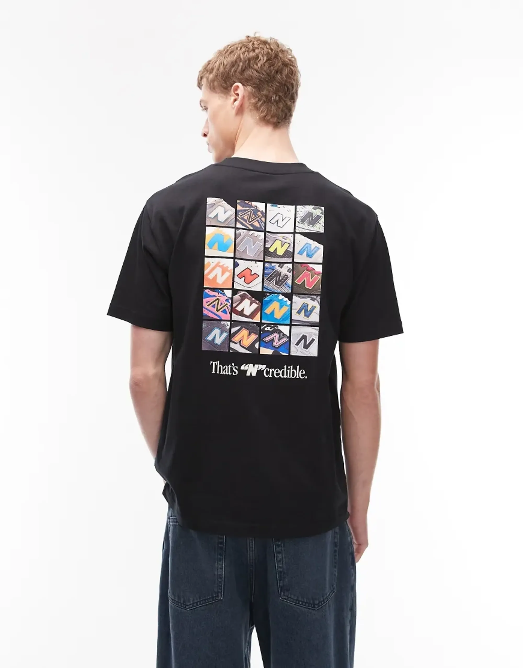 New Balance Men's N Collage T-Shirt in Black Cotton