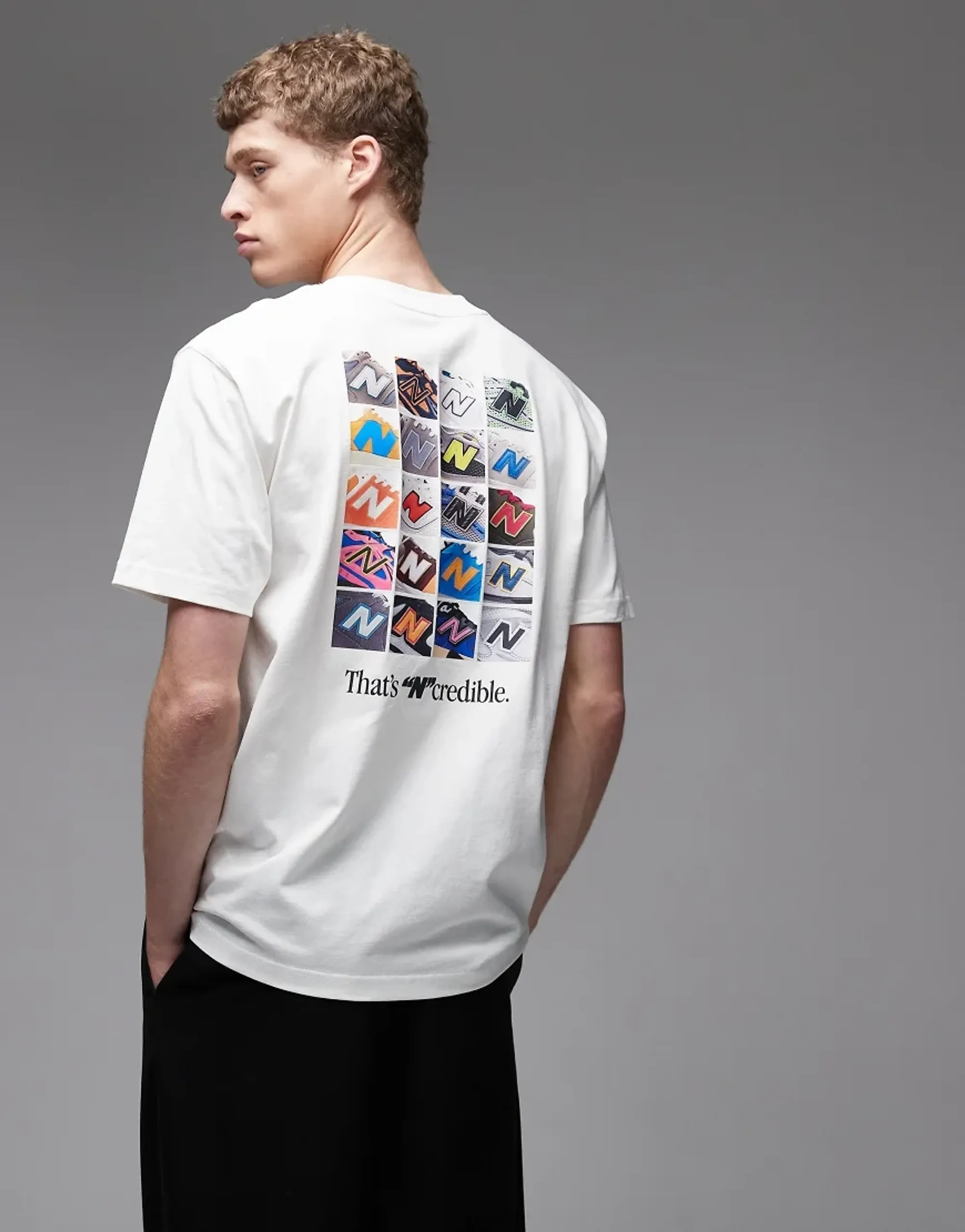 New Balance Men's N Collage T-Shirt in White Cotton