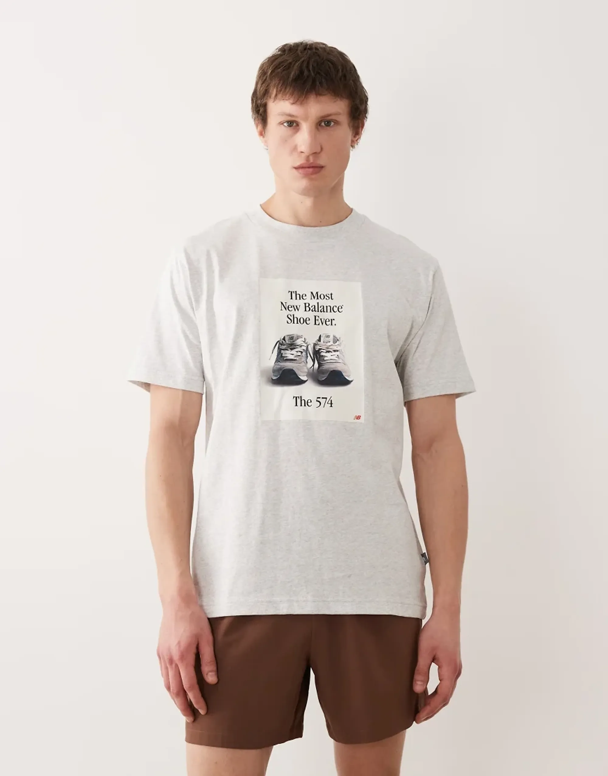 New Balance Men's 574 Ad T-Shirt in Grey Cotton