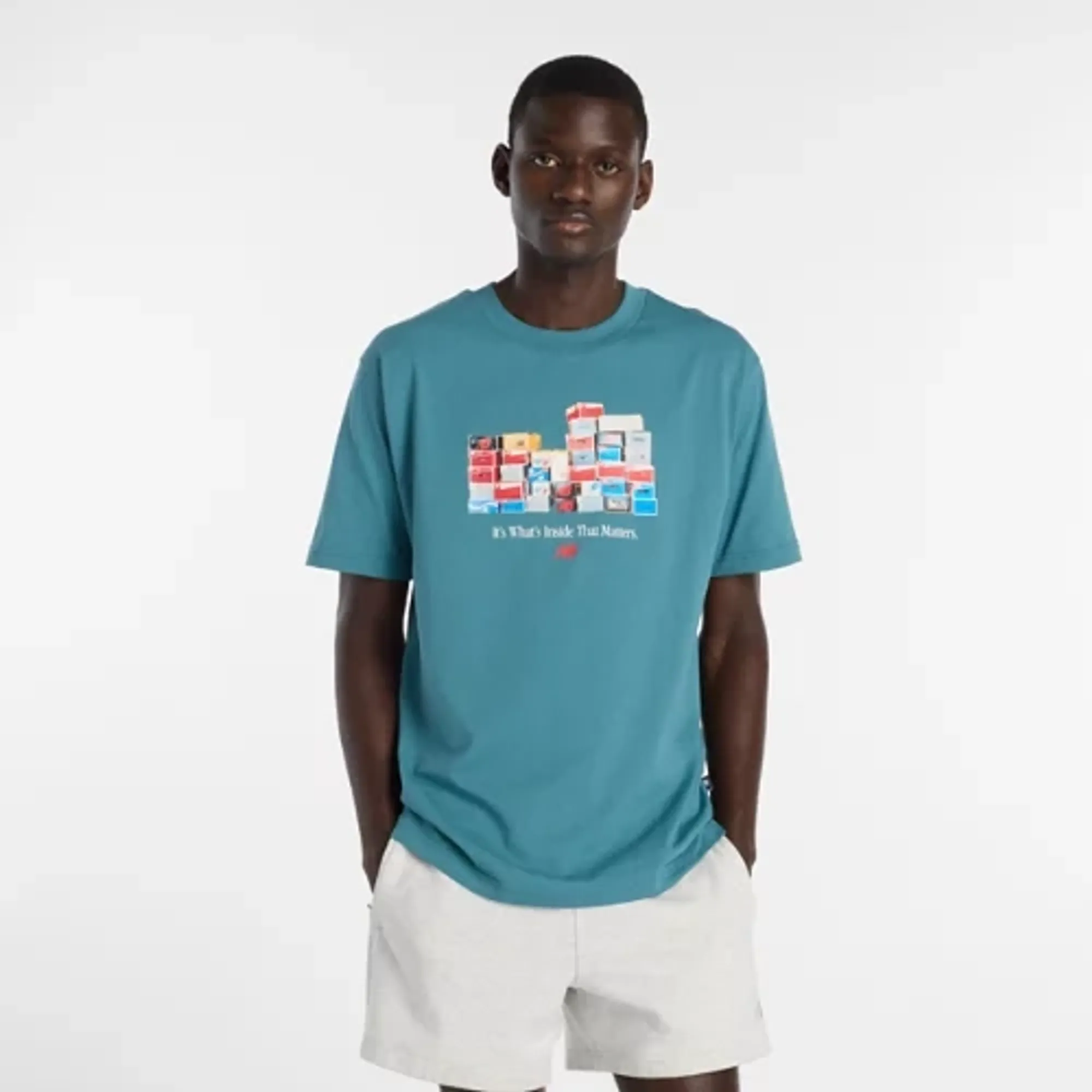 New Balance Men's Boxes T-Shirt in Blue Cotton