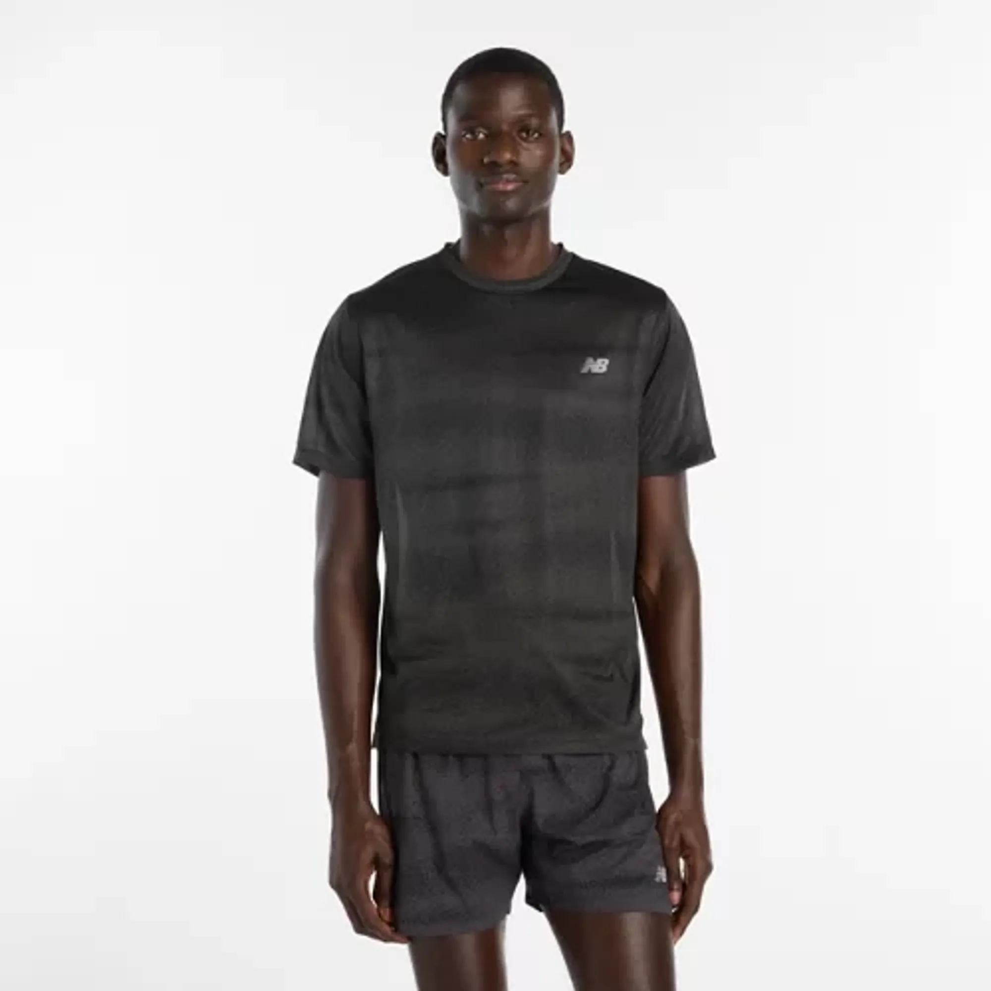 New Balance Men's RC Essential Printed T-Shirt in Black/Grey Poly Knit