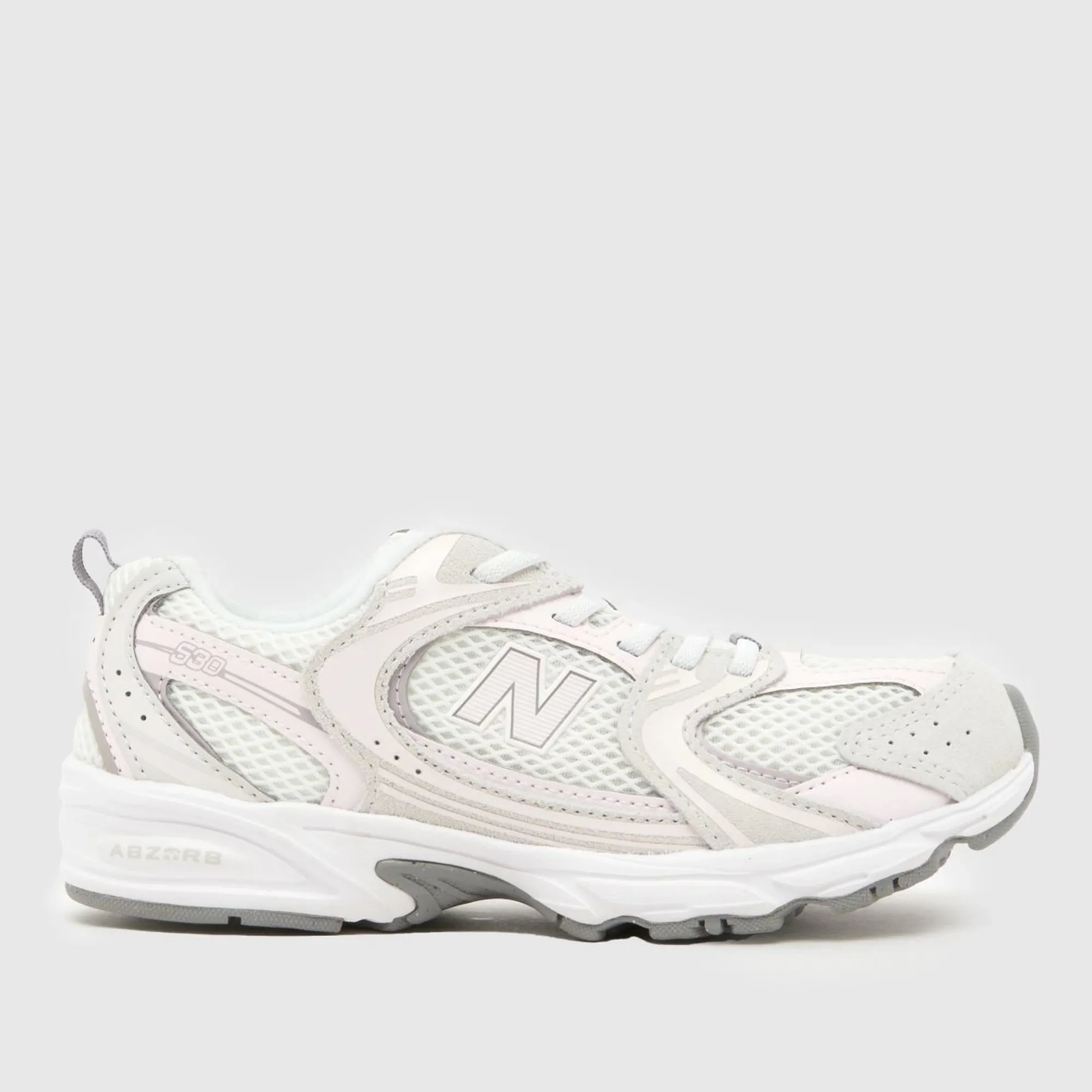 New Balance Kids 530 Bungee Lace in Grey/Pink Leather