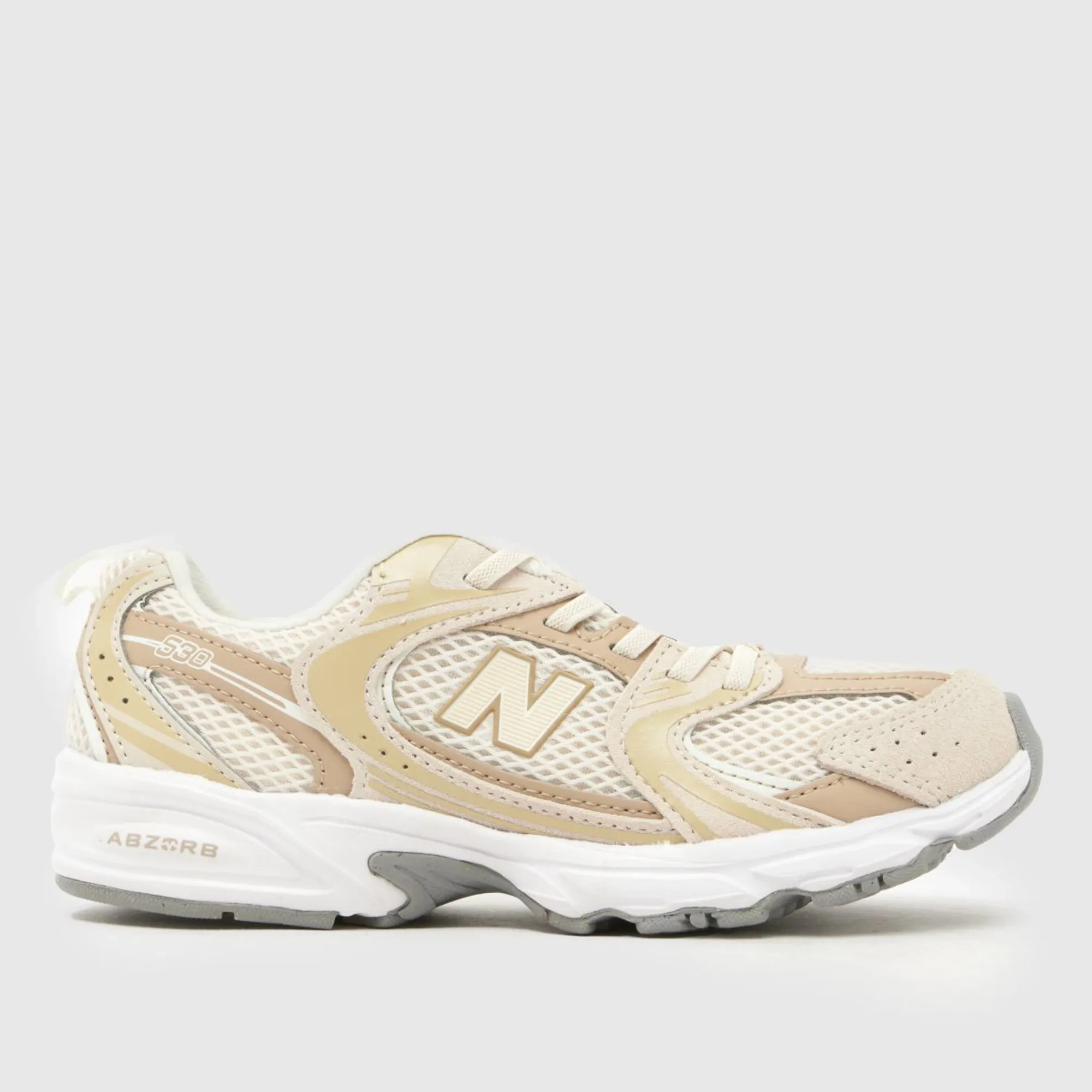 New Balance Kids 530 Bungee Lace in Beige/Brown Leather
