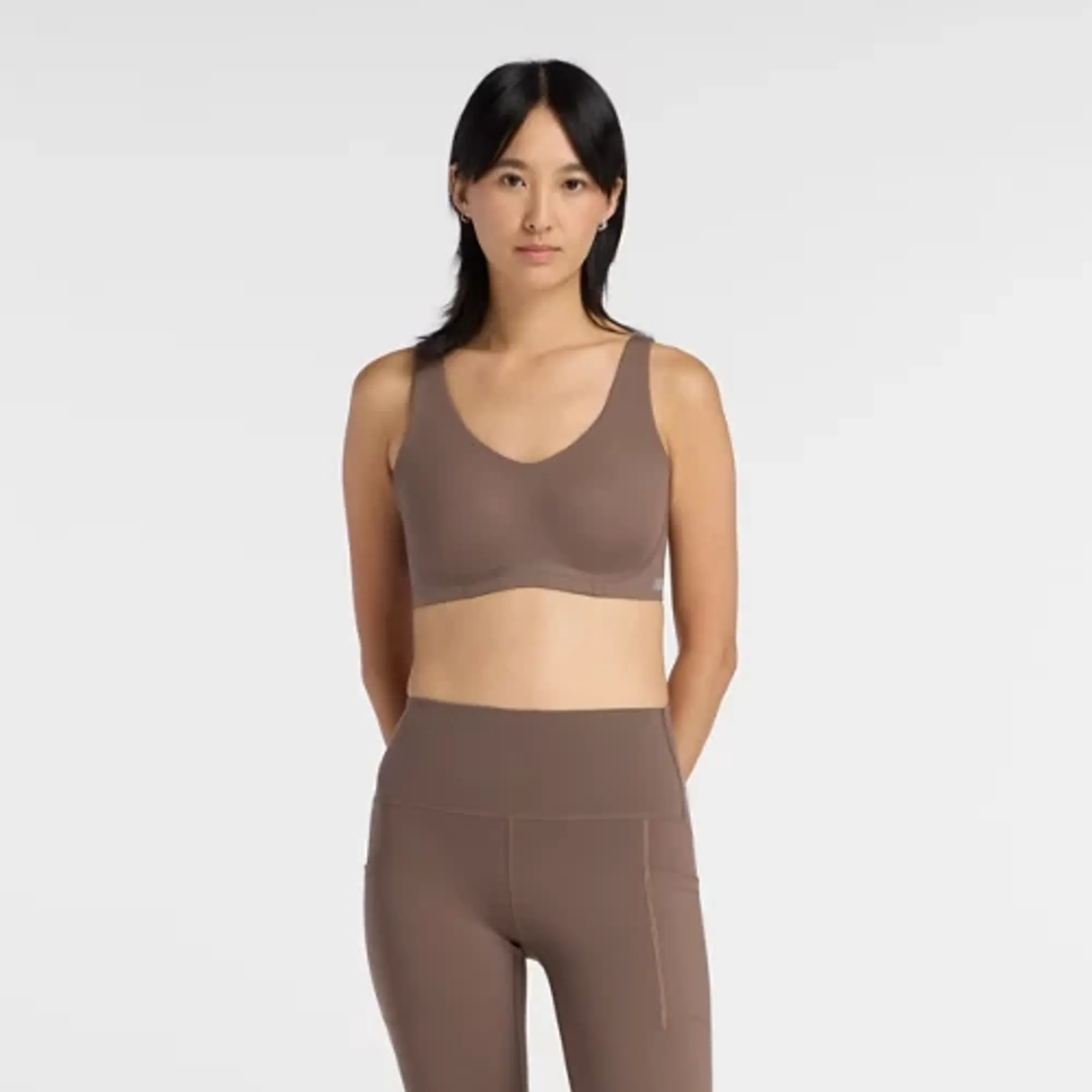 New Balance Women NB RC Bra in Brown Poly Knit