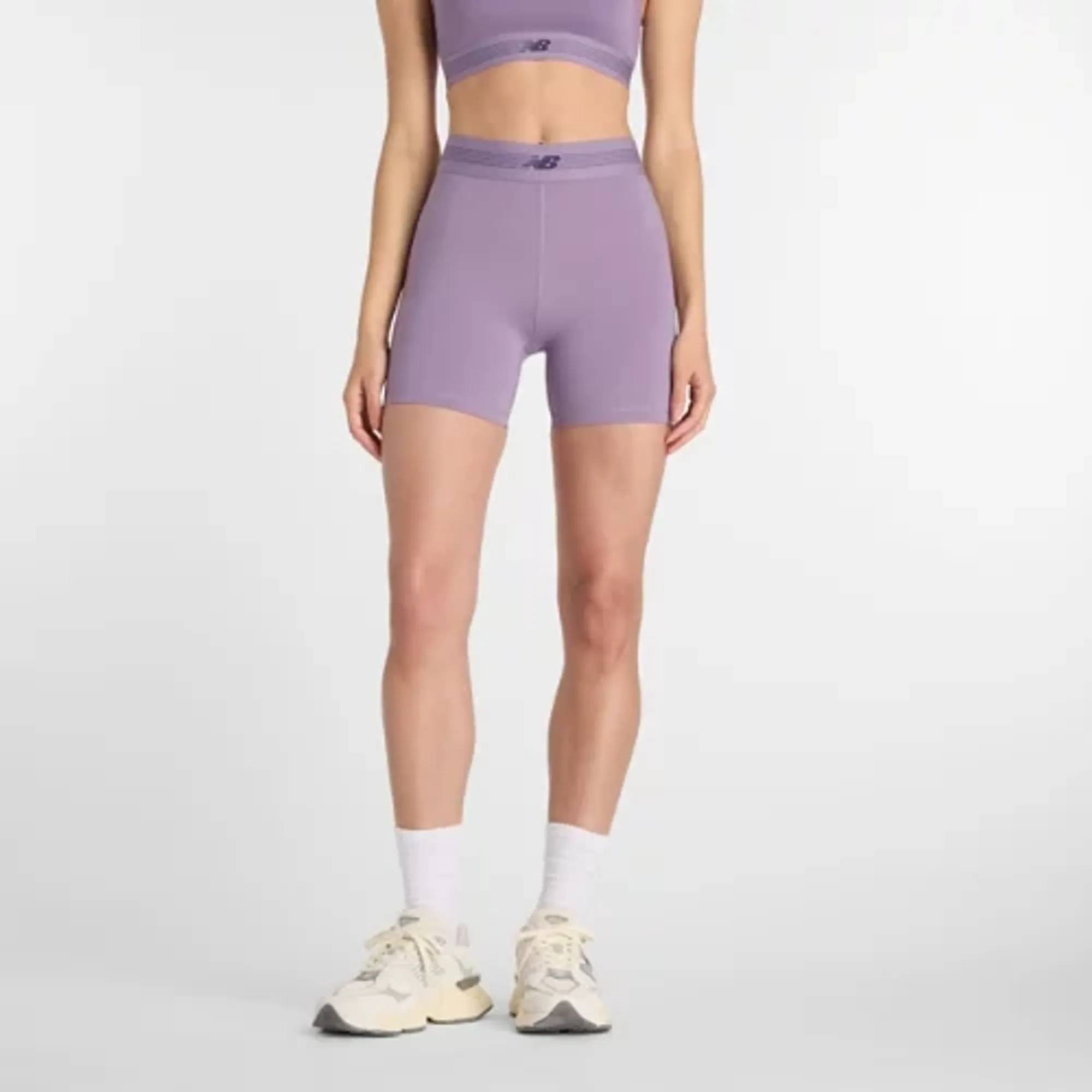 New Balance Women AC Fitted Short 5" in Purple Poly Knit