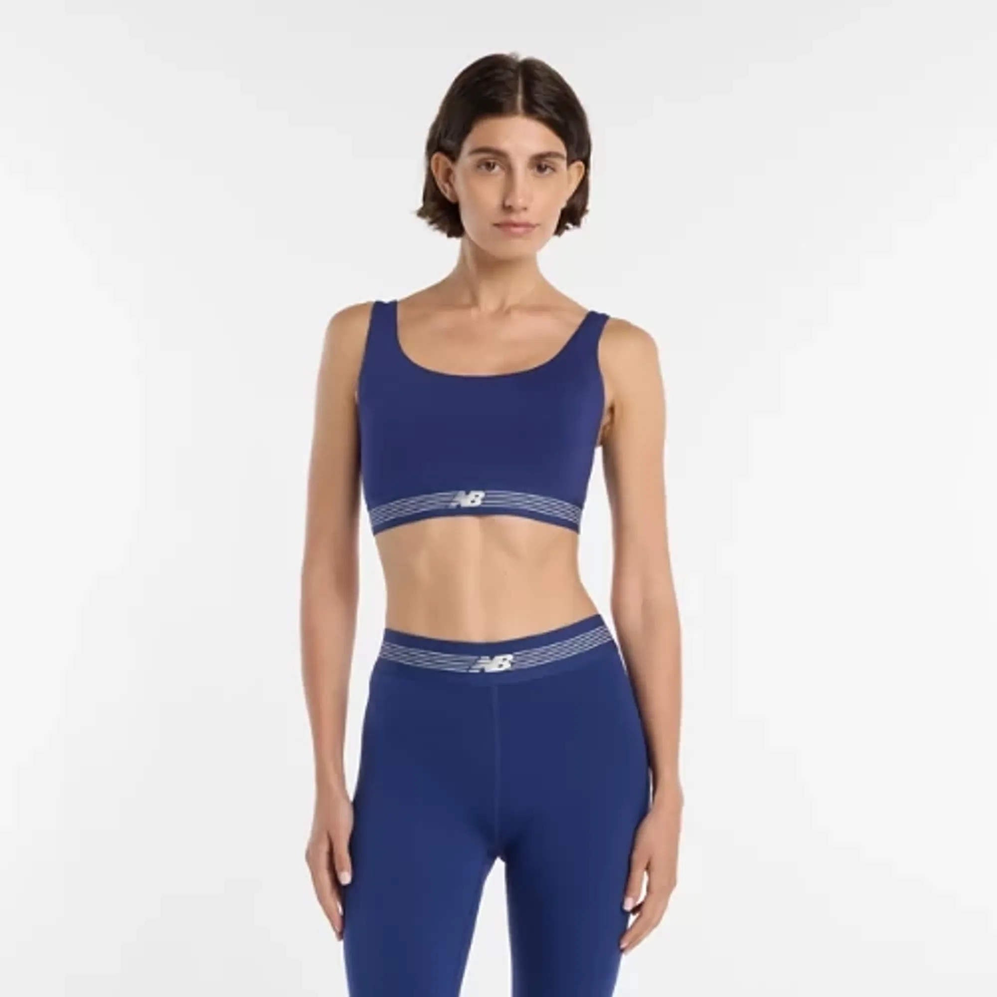 New Balance Women AC Train Bra in Blue Poly Knit