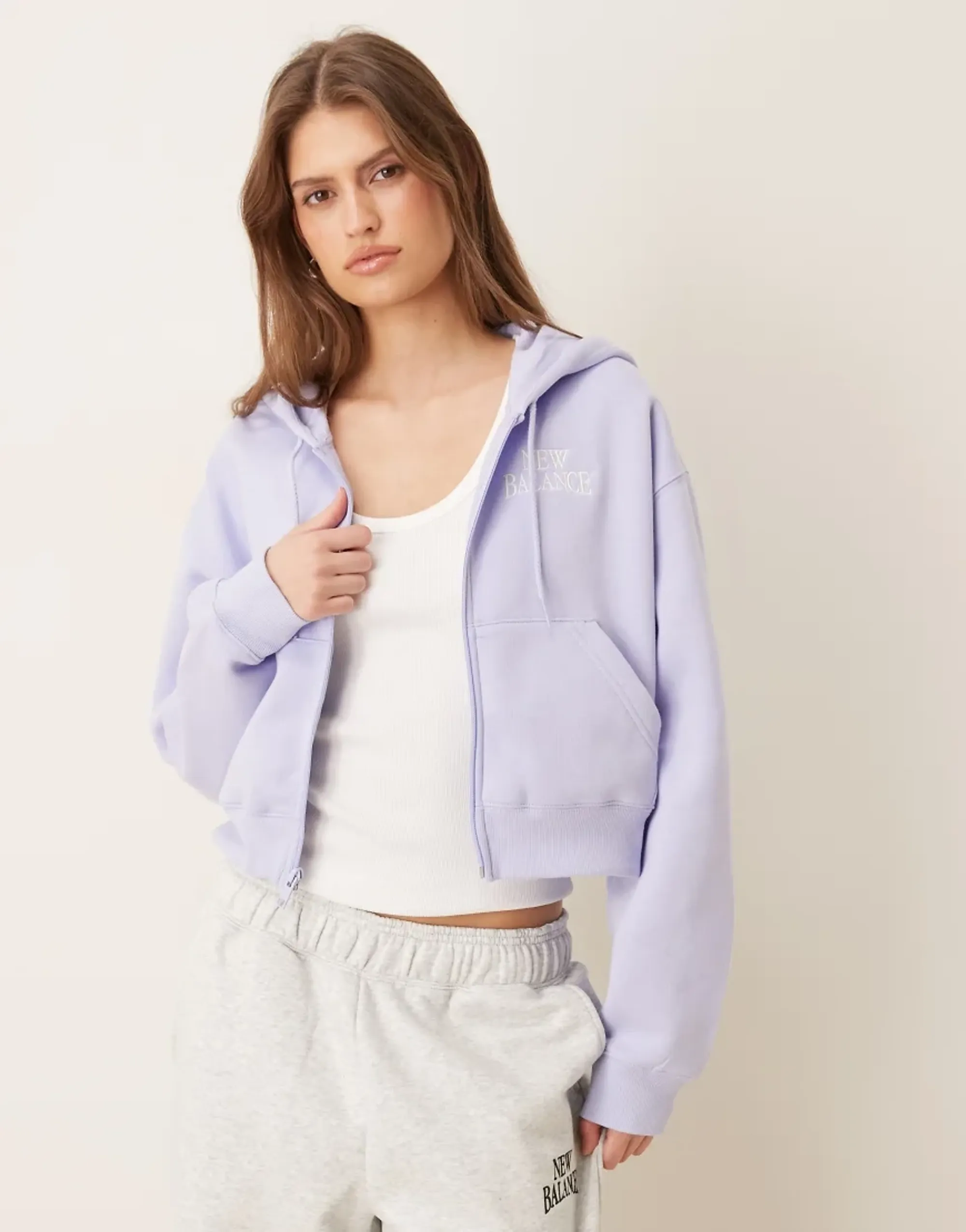 New Balance Women Trackside Fleece Full Zip in Purple Cotton Fleece