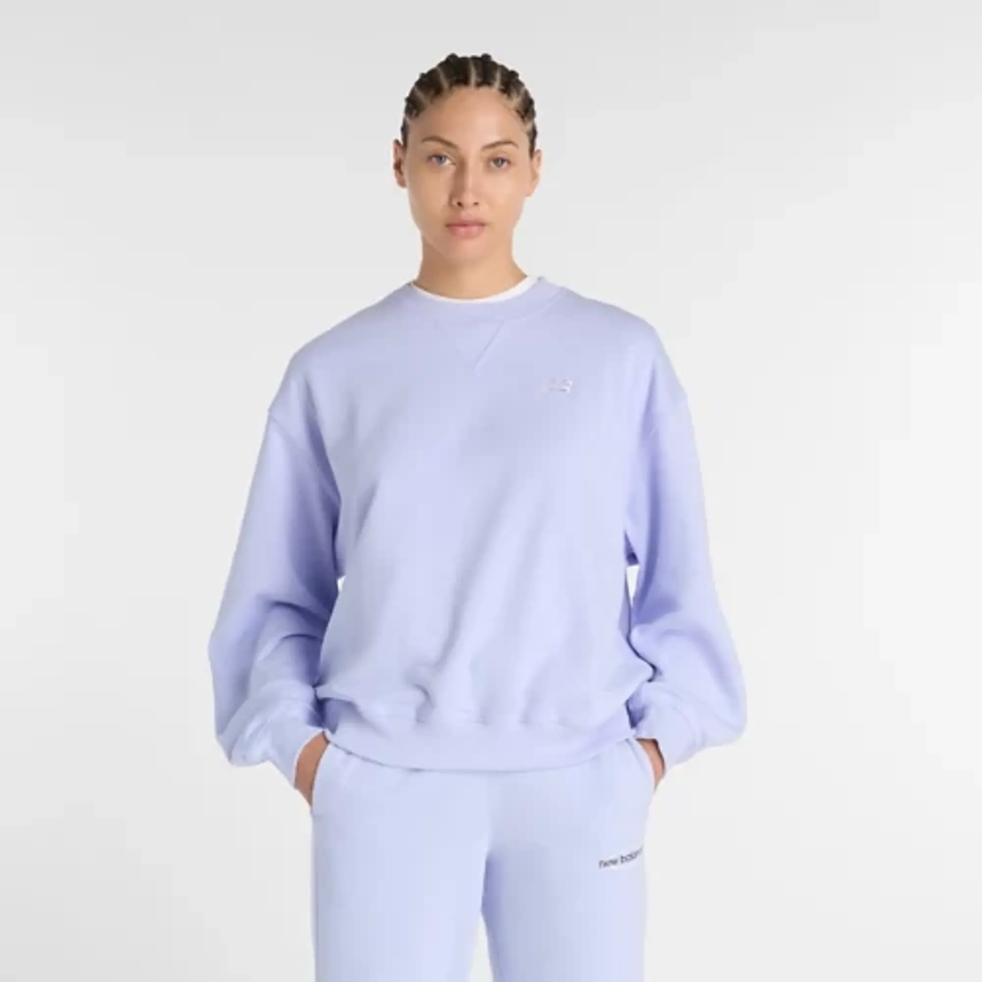 New Balance Women Athletics French Terry Crew in Purple Cotton Fleece