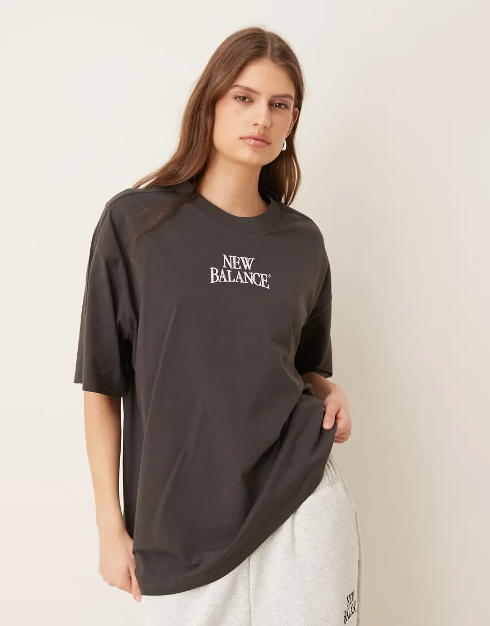 New Balance Women Trackside Oversized T-Shirt in Black Cotton Jersey