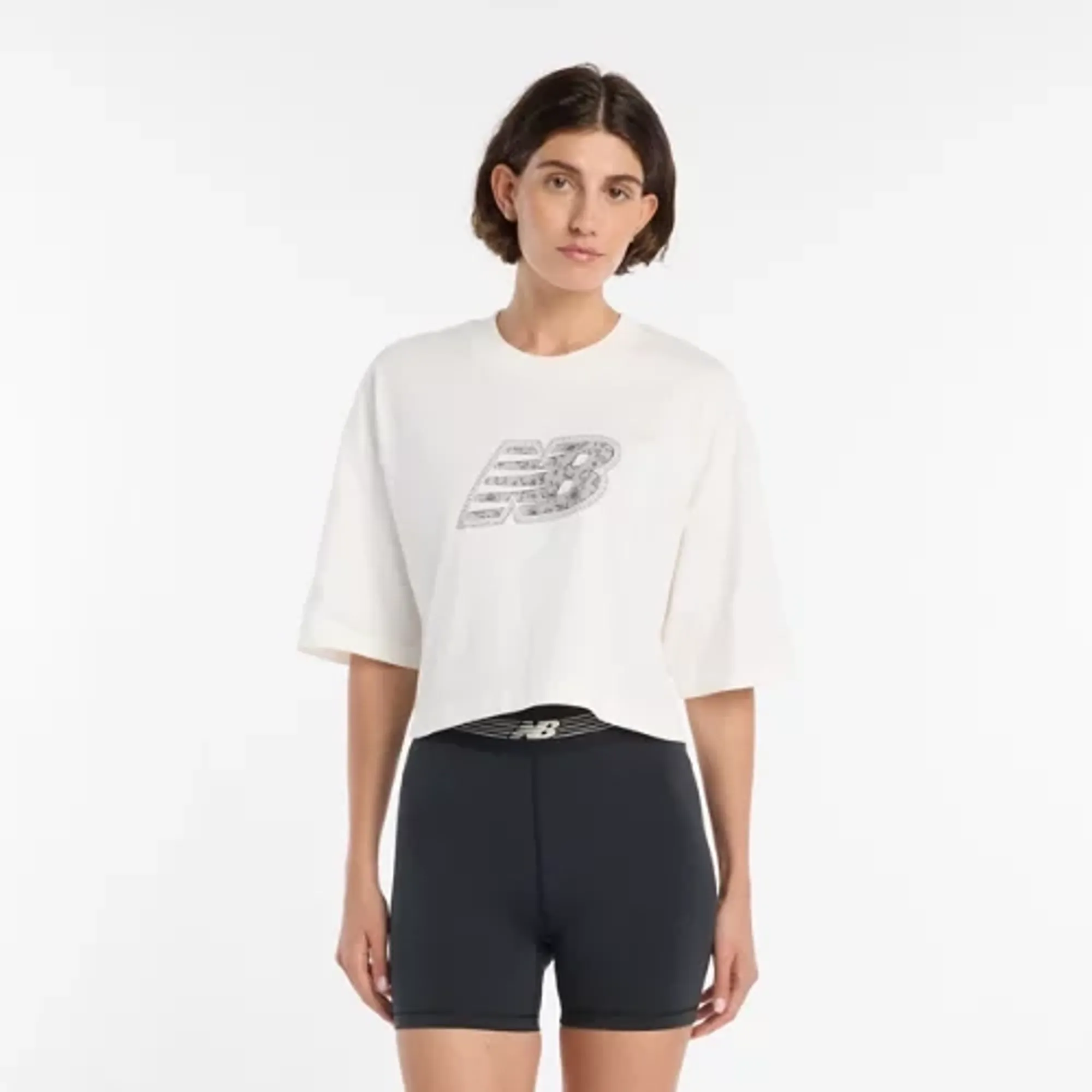 New Balance Women Lace NB T-Shirt in White Cotton