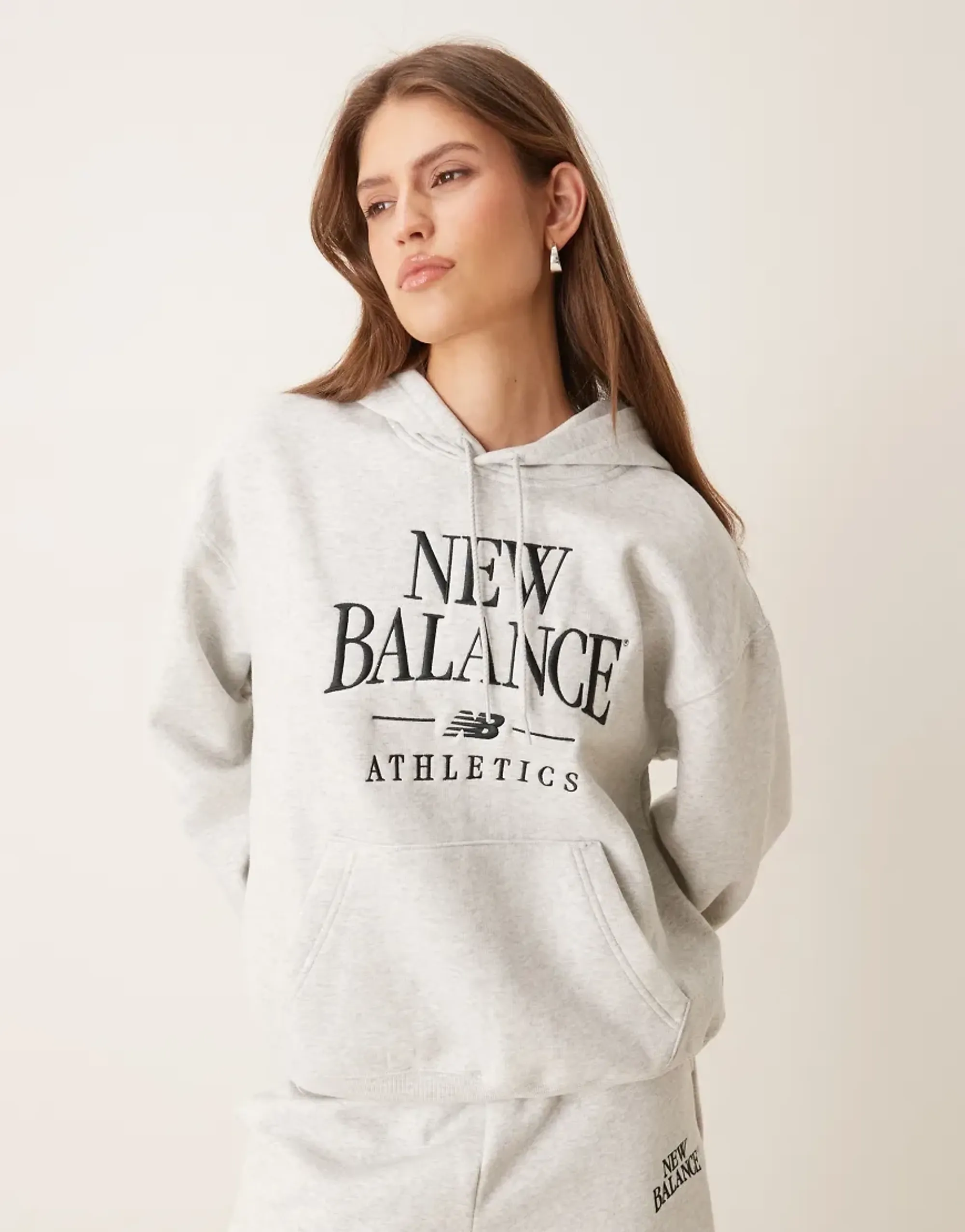 New Balance Women Trackside Fleece Hoodie in Grey Cotton Fleece