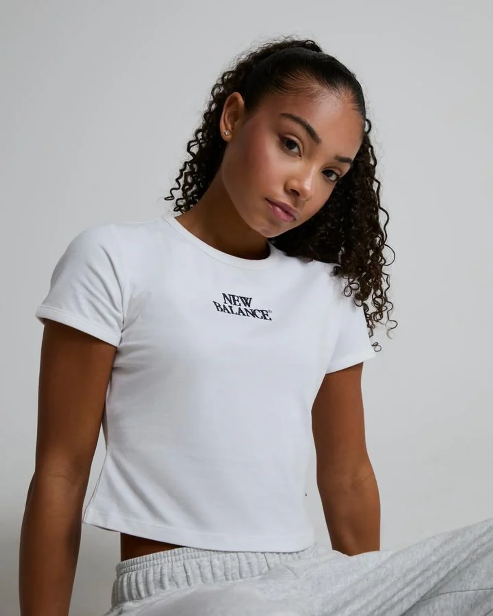 New Balance Women Trackside Ringer T-Shirt in White Cotton Jersey