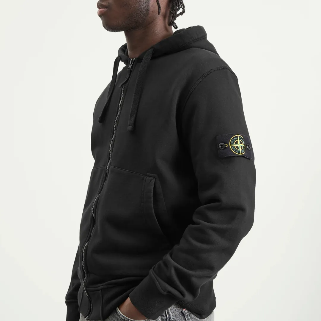 Stone Island Men's Garment Dyed Zip Hoodie Black | L1S156100061