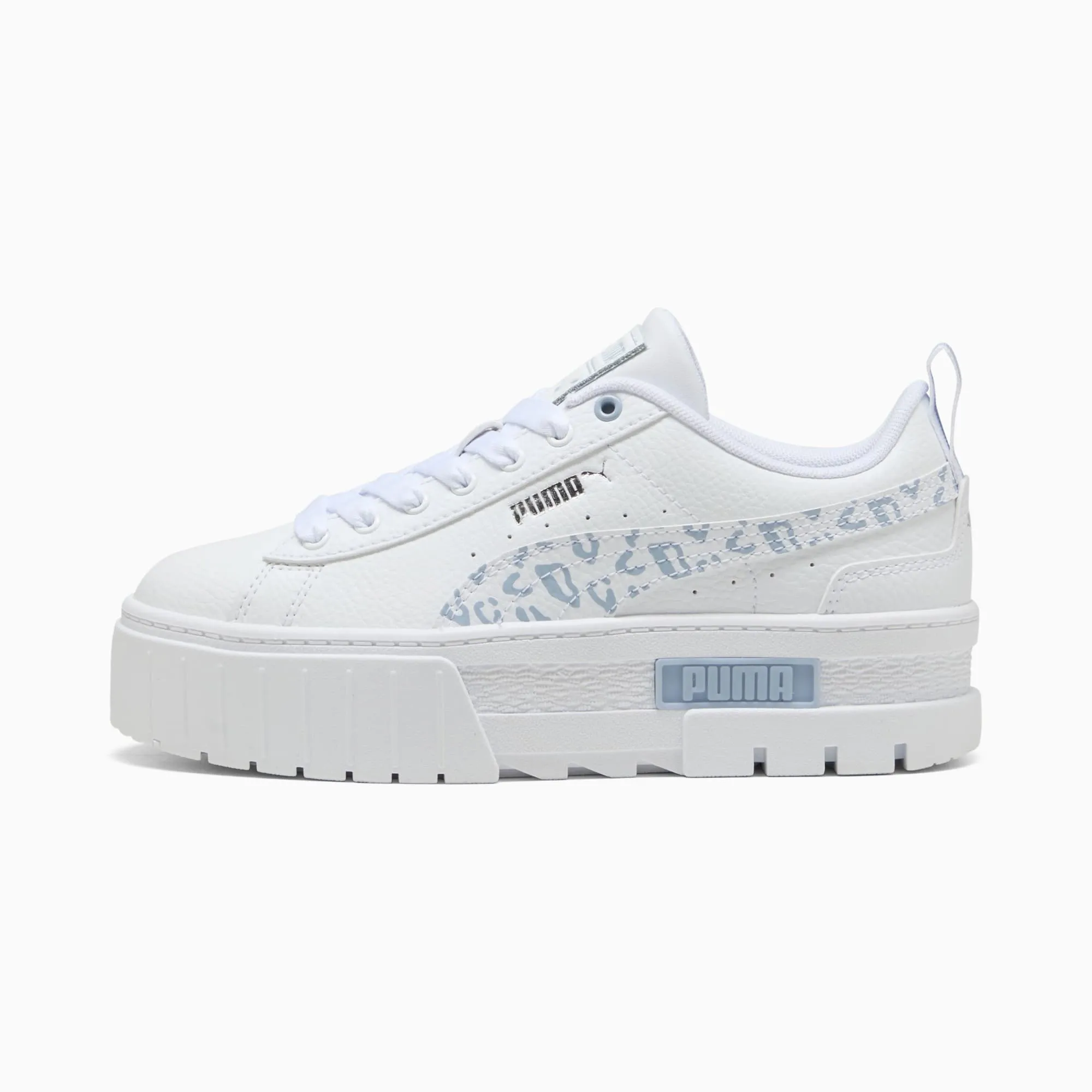 PUMA Mayze Wild Youth Trainers, White/Snow Mountain Blue, size 3