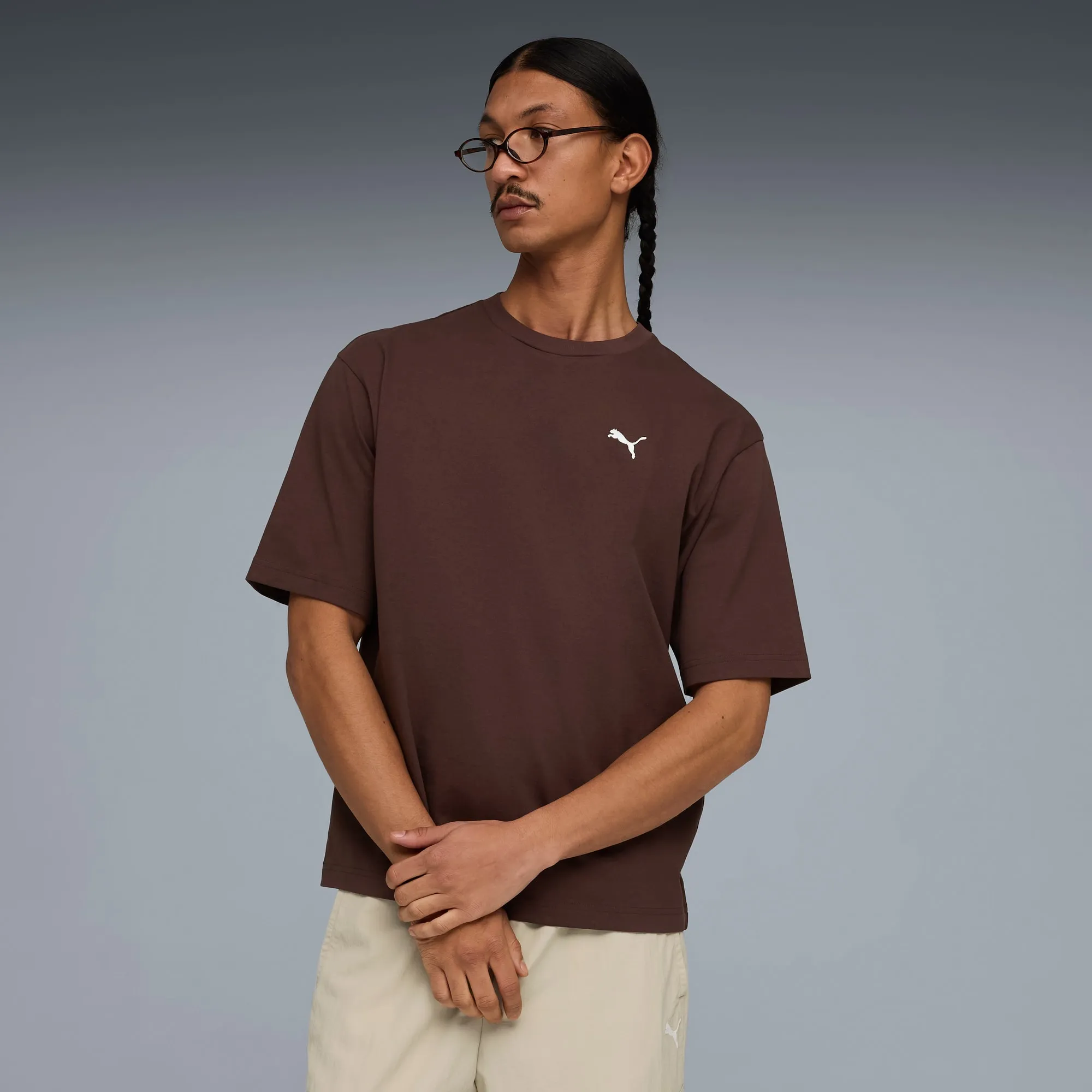 PUMA Wardrobe Ess Boxy T-Shirt Men, Chocolate Brown, size Large