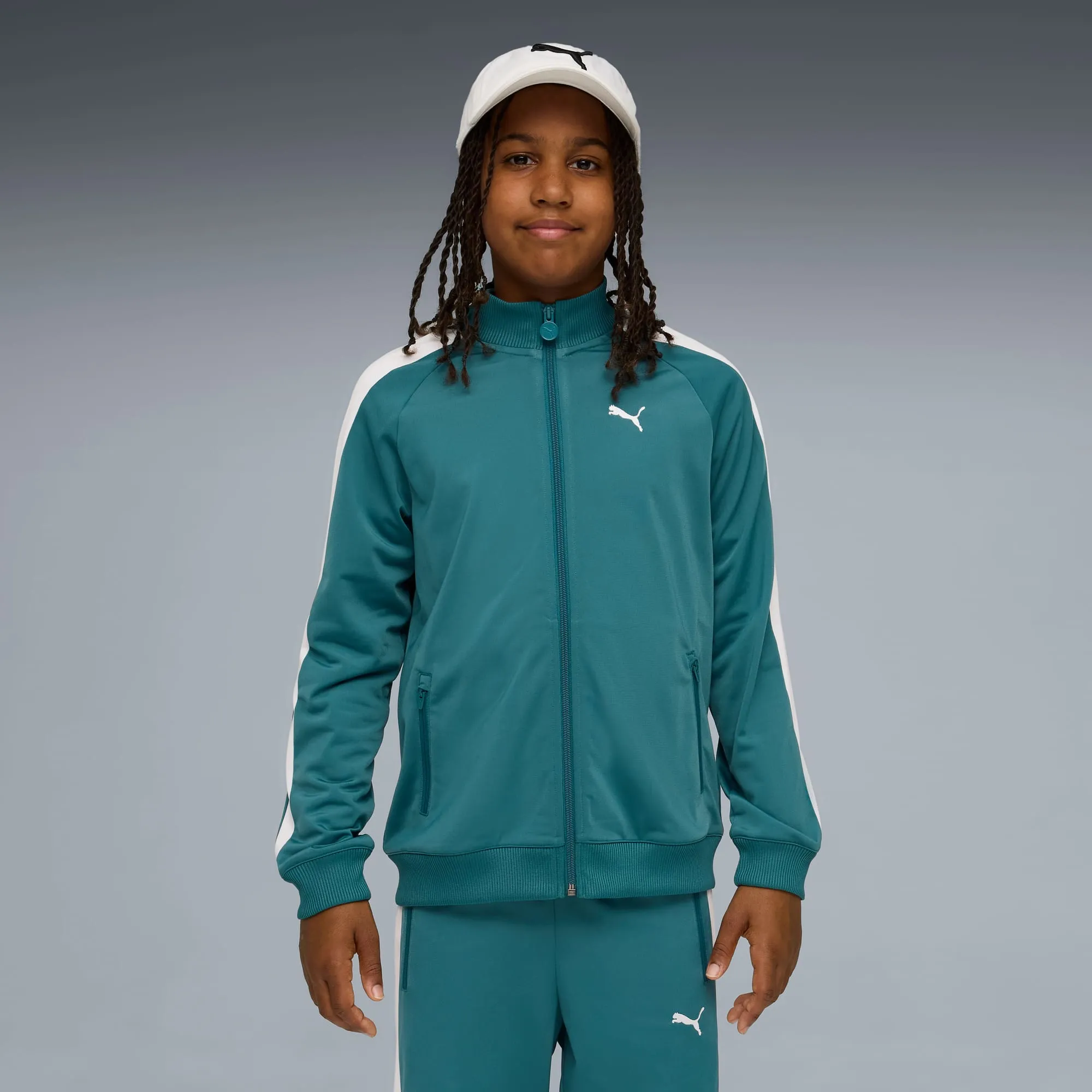 PUMA T7 Always On Track Jacket Youth, Emerald Ice, size 11-12 Youth