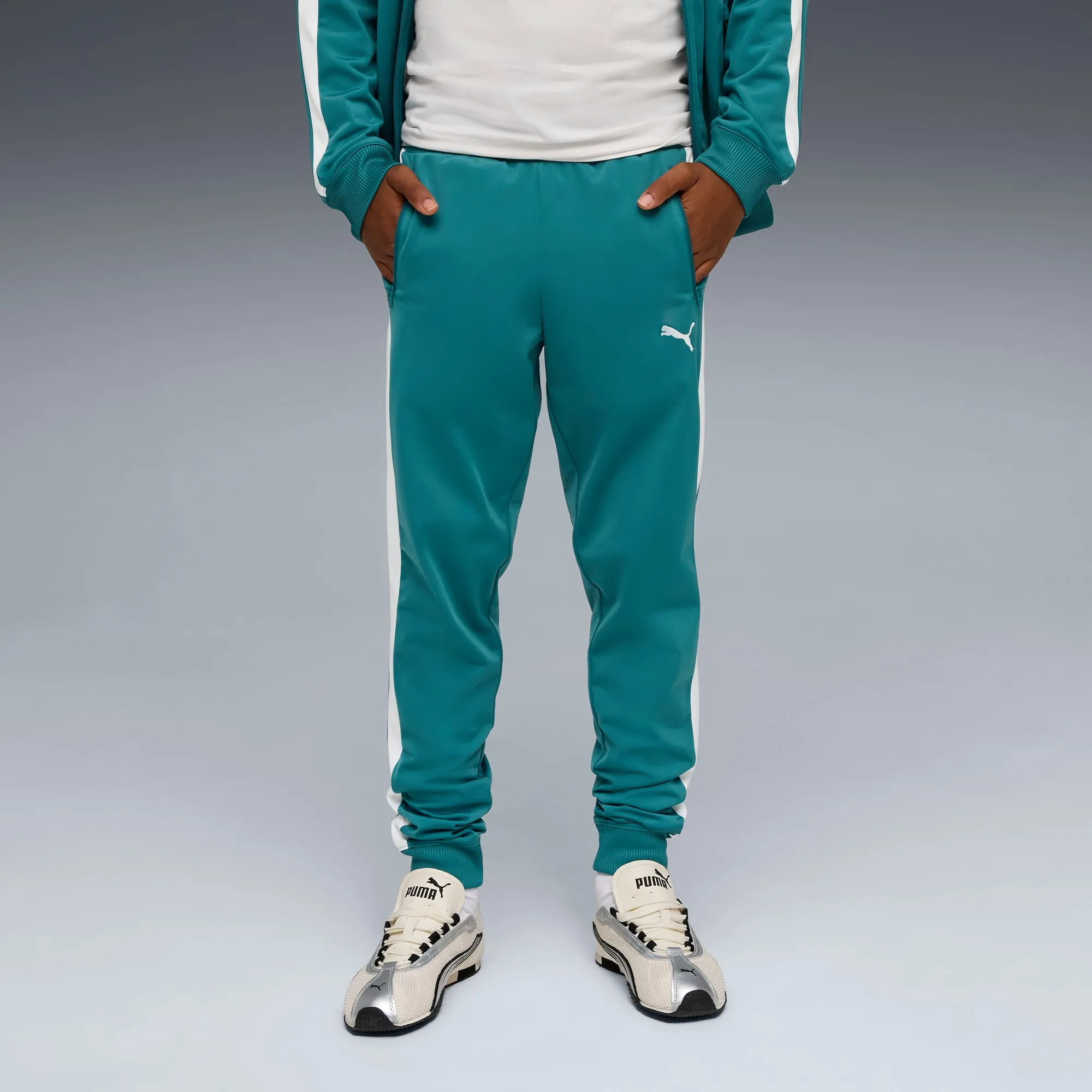 PUMA T7 Always On Track Pants Youth, Emerald Ice, size 11-12 Youth