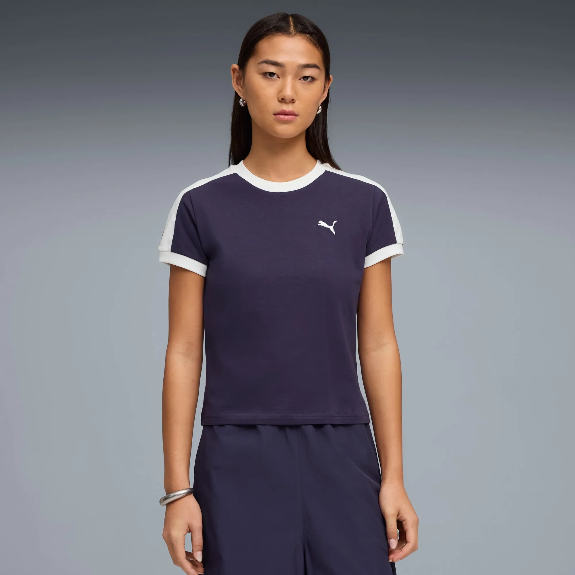 PUMA T7 Slim T-Shirt Women, Deep Plum, size Large