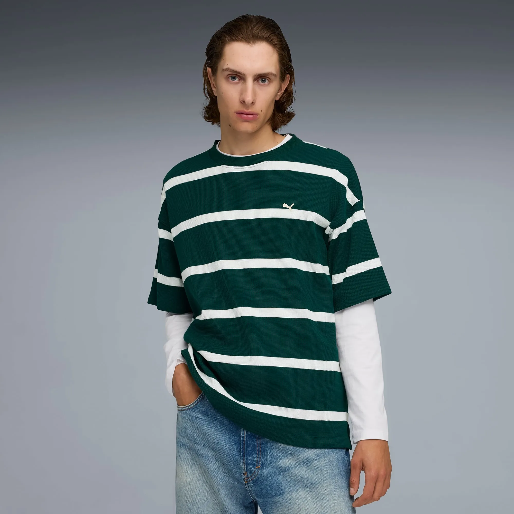 PUMA Select Essentials Waffle T-Shirt Men, Dark Myrtle, size Large