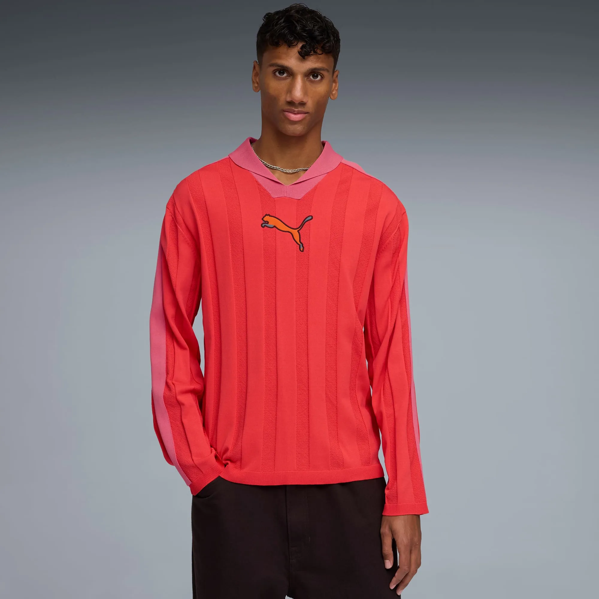 PUMA T7 Long Sleeve Polo Shirt Men, Red Glamour, size Large