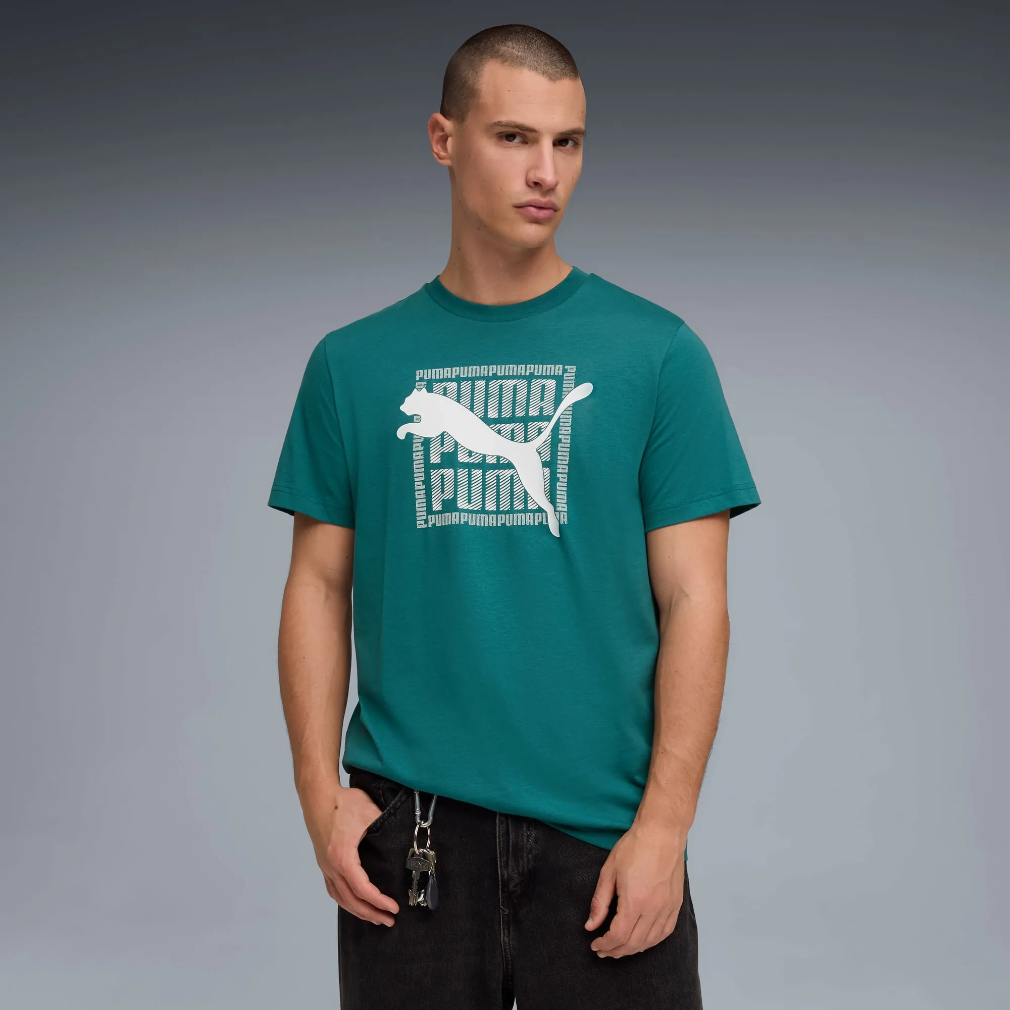 PUMA Graphic T-Shirt Men, Emerald Ice, size Large