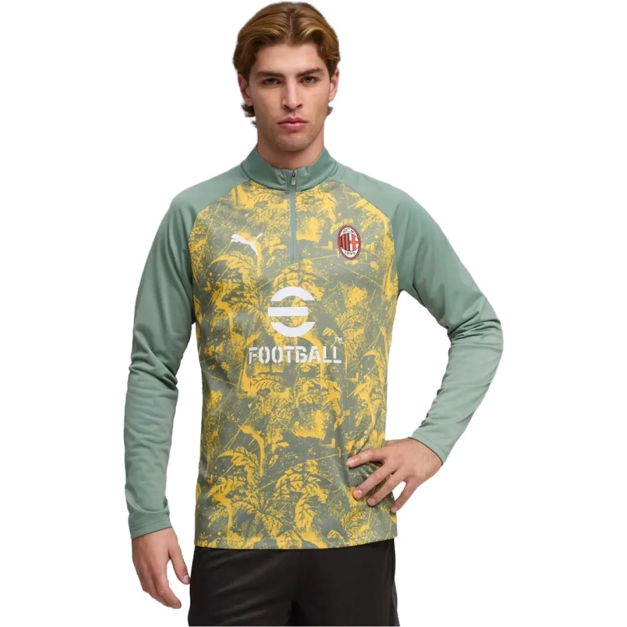 PUMA AC Milan Warmup Quarter-Zip Top Shirt Men, Green Moon/Sunny Yellow, size 3XL