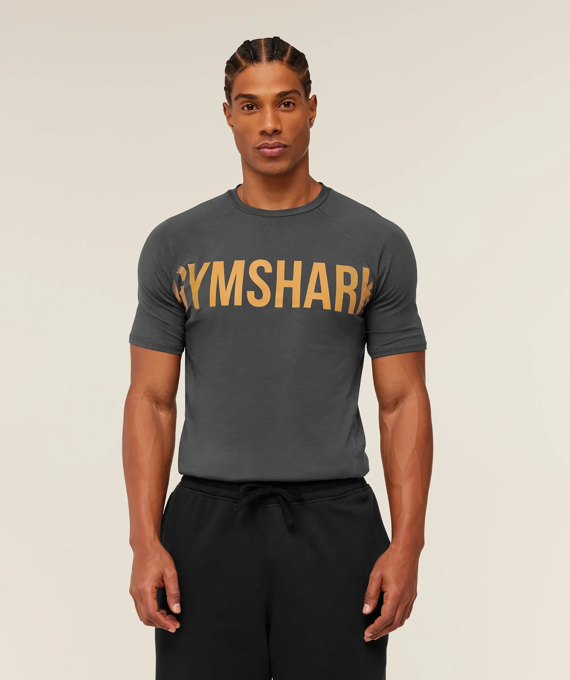 Gymshark Prime T-Shirt - Onyx Grey/Antique Gold