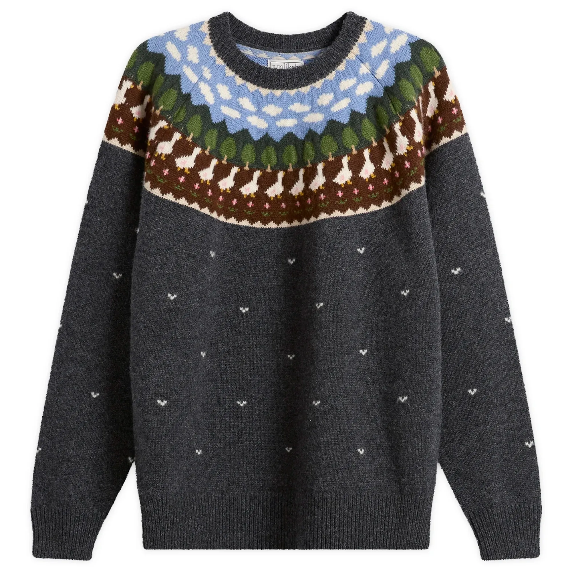Unlikely Dry Goods Men's Fair Isle Duck Knit Sweater Charcoal Gray