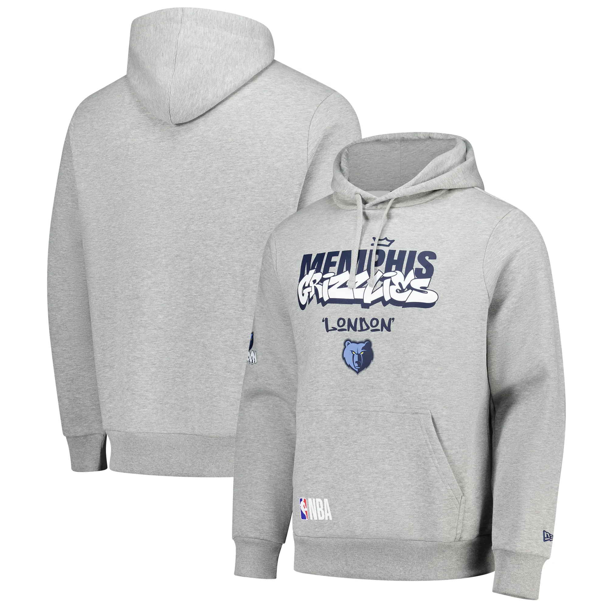 Memphis Grizzlies NBA London Game 2026 Grey Pullover Hoodie New Era Cap adult unisex