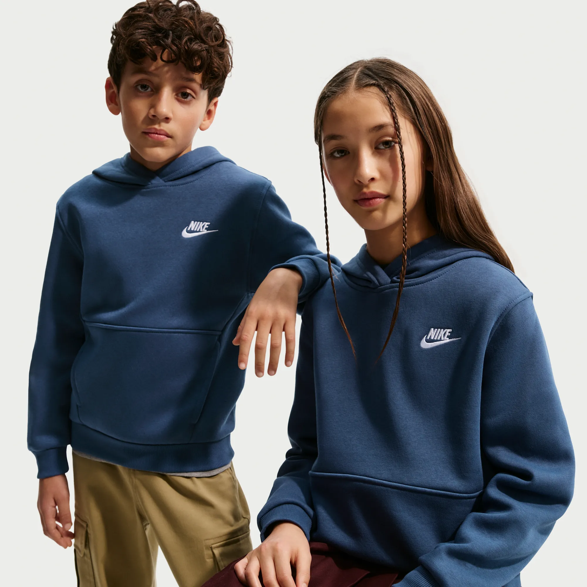 Nike Club Fleece Older Kids' Pullover Hoodie - Blue - Cotton/Polyester