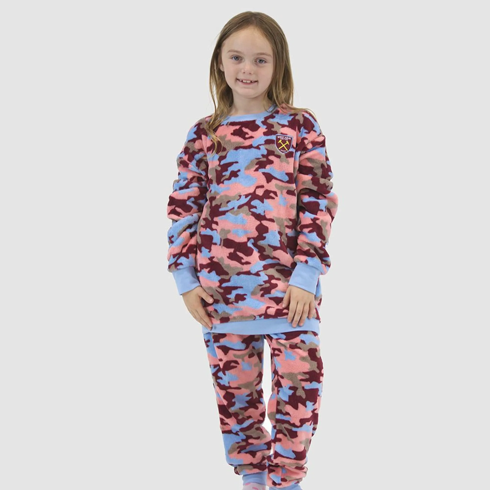 West Ham Girls Camo Fluffy Pyjamas
