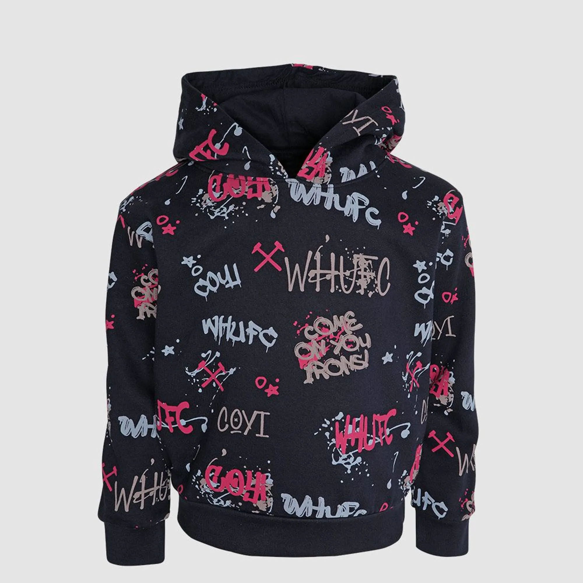 West Ham Navy Girls Hot Pink Graffiti Hoodie