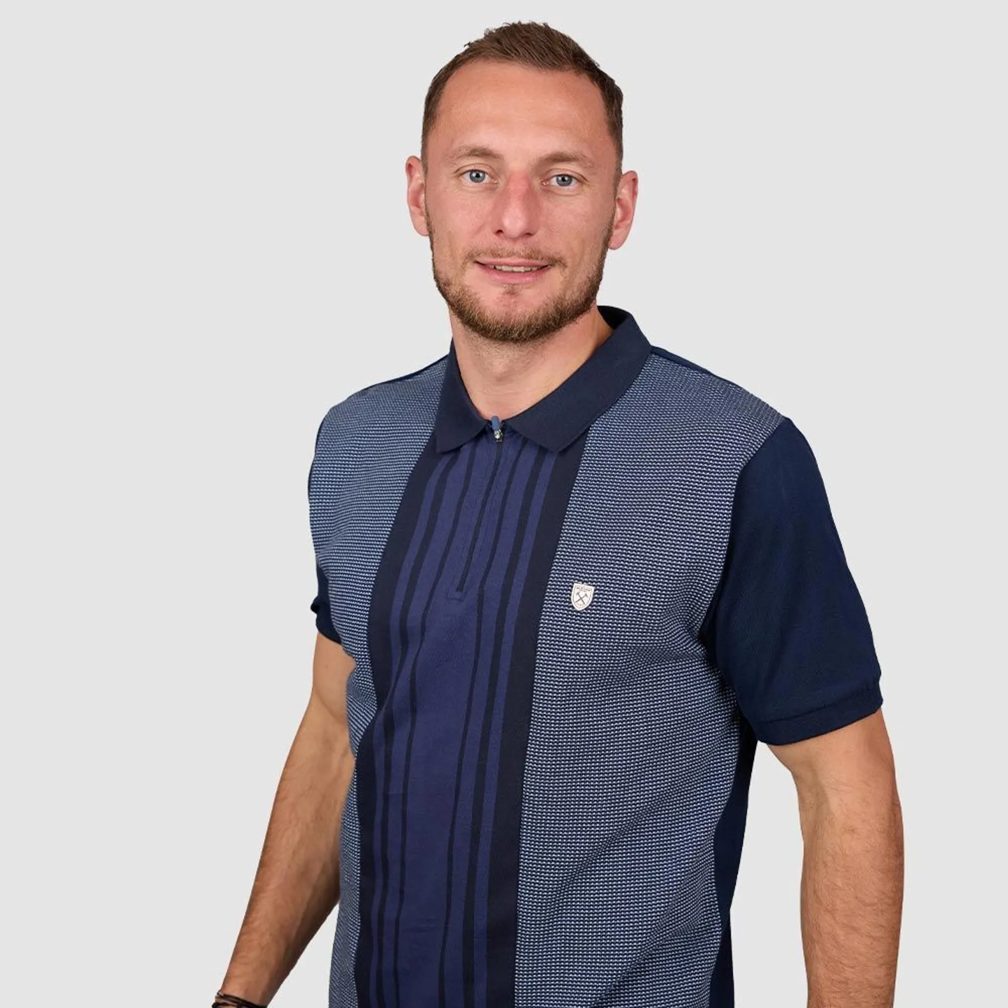 West Ham Navy Panel Zip Polo - Navy