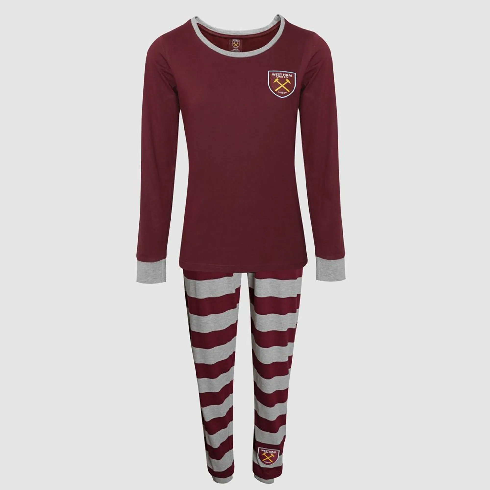 West Ham Womens Claret/Grey Striped Pyjamas
