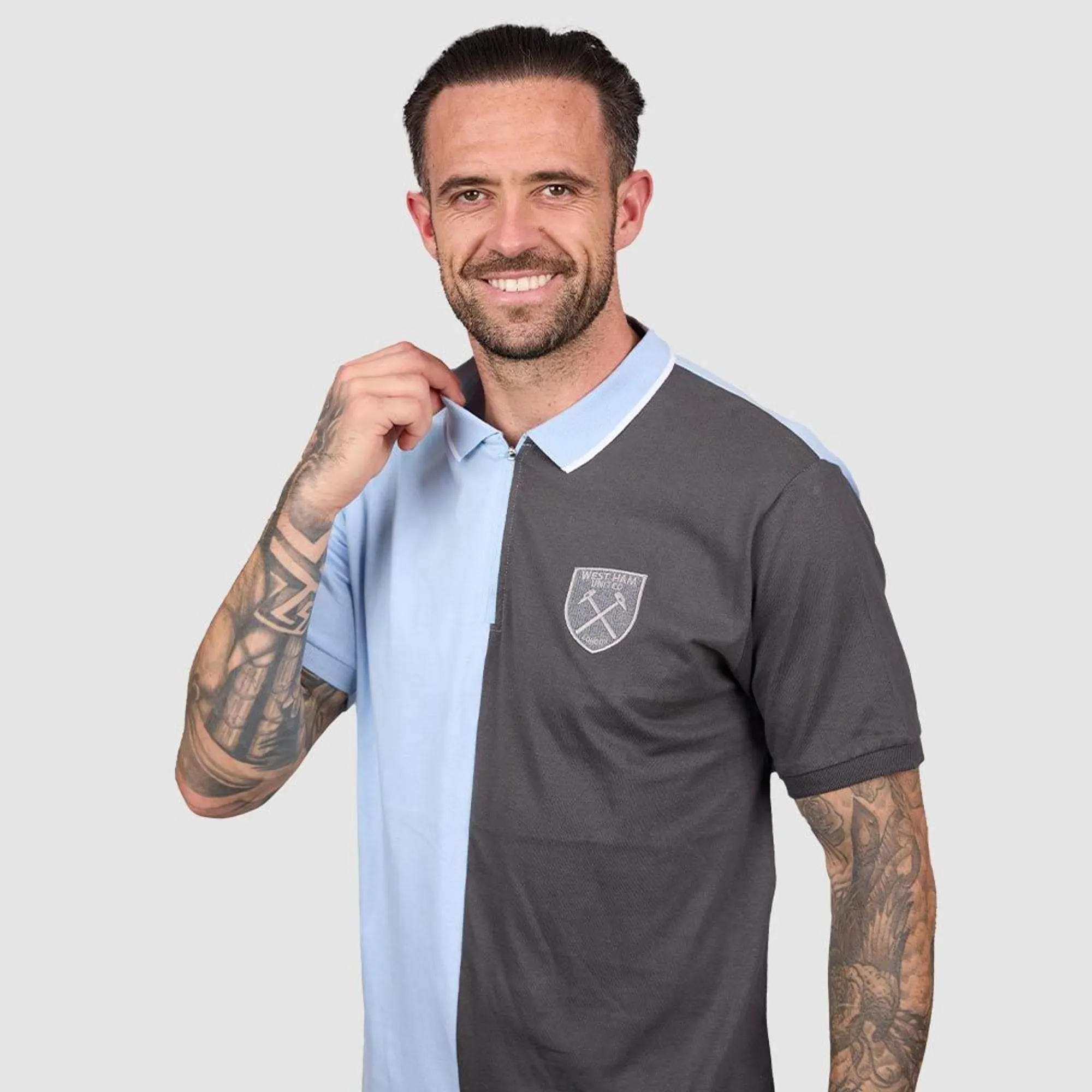 West Ham Zip Polo - Sky/Grey