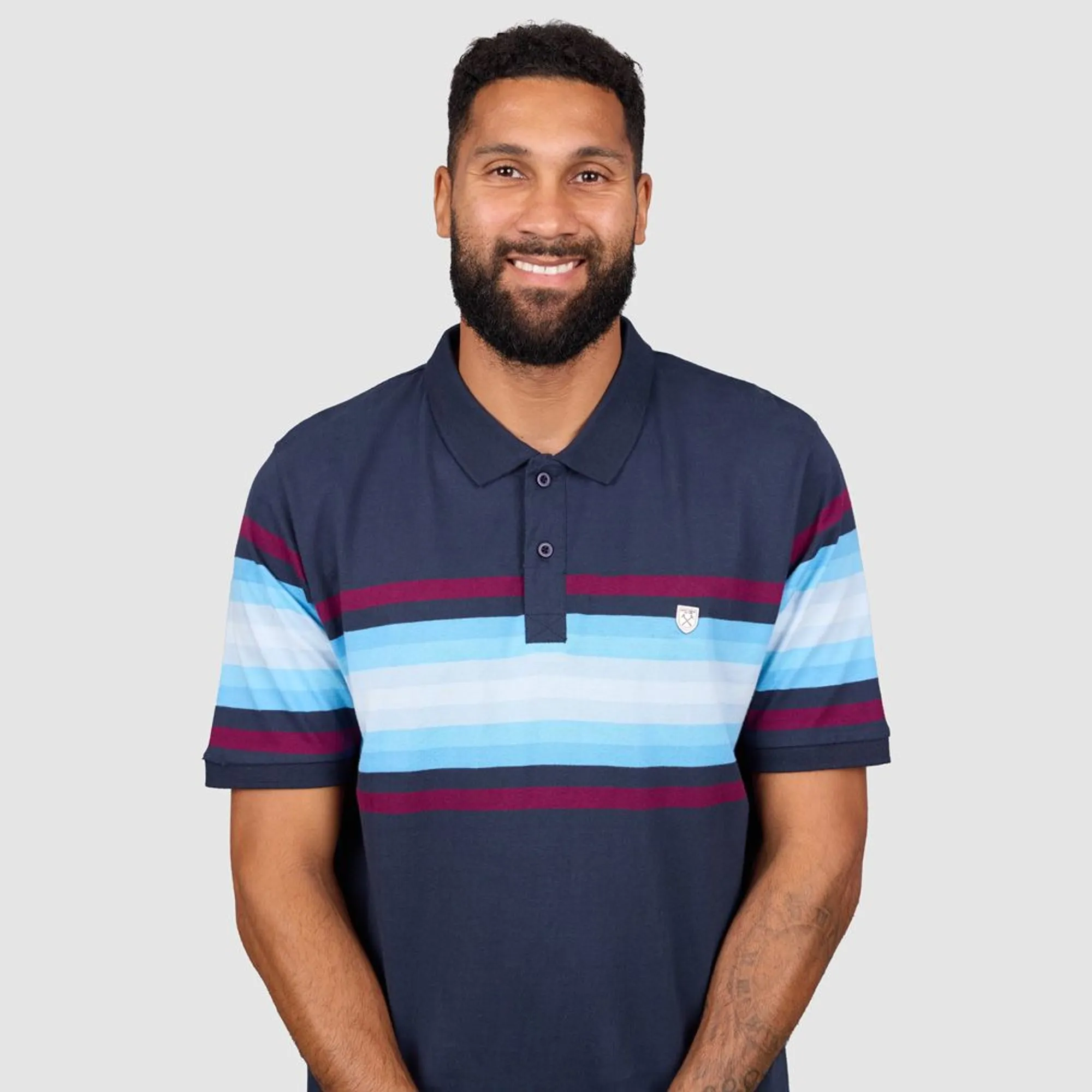 Blue Striped Metal Badge Polo