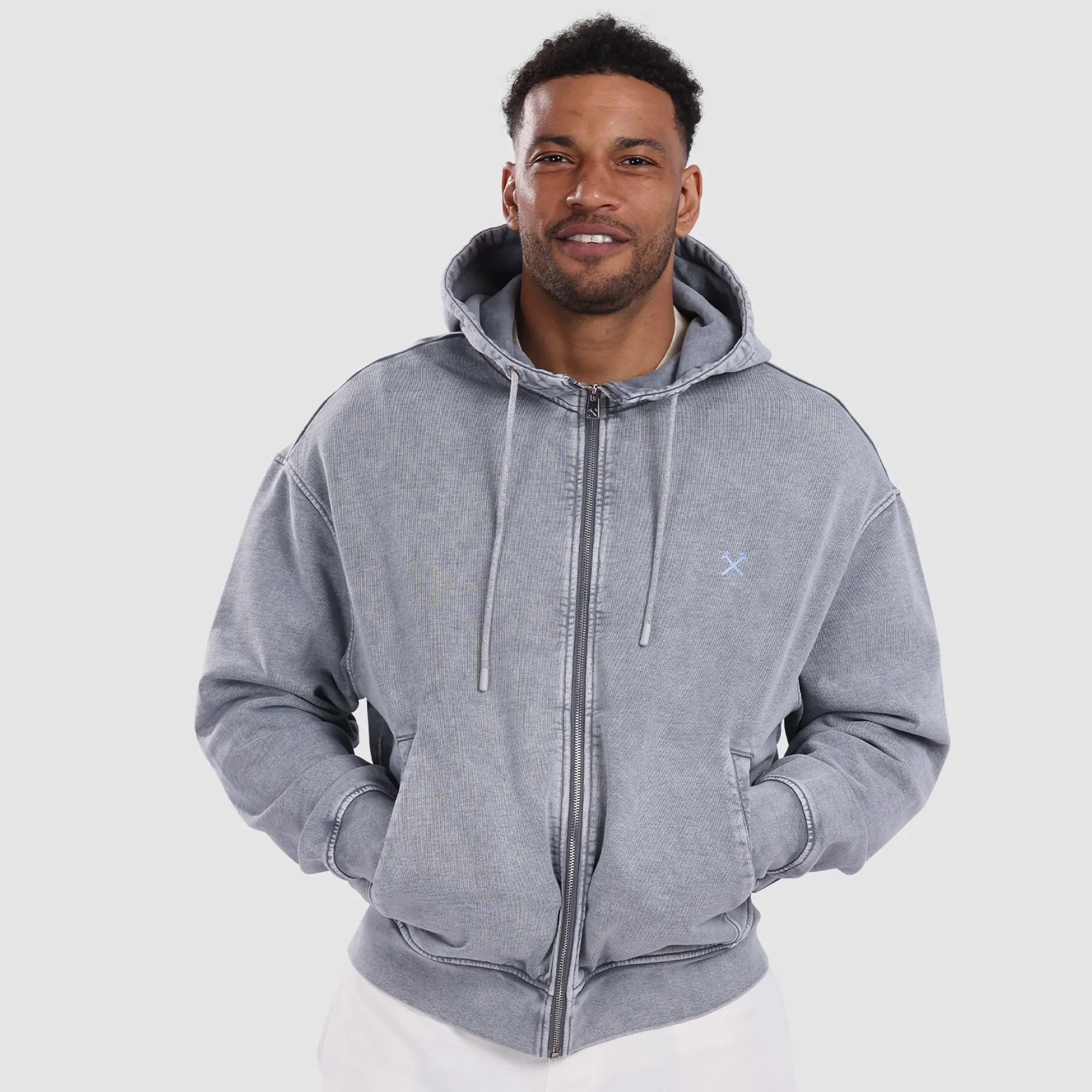 West Ham Acid Wash Zip Hoodie - Ink