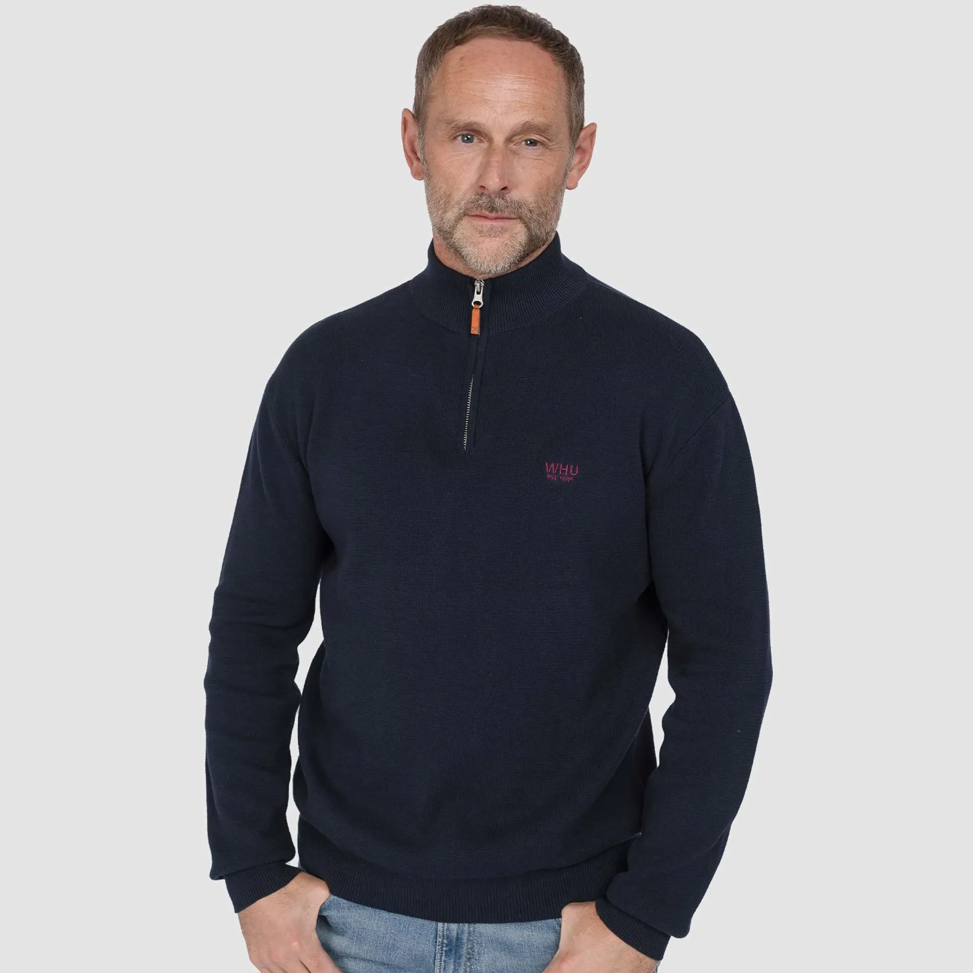 West Ham Adults Navy Waffle Quarter Zip Sweater