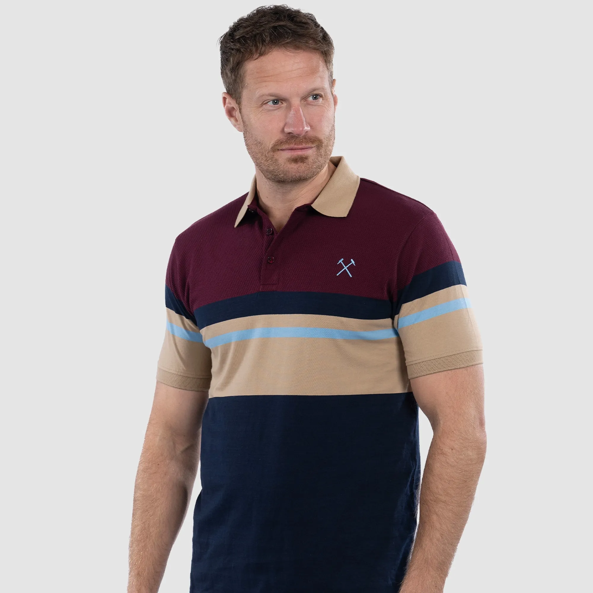 West Ham Adults Claret/Navy Block Stripe Polo
