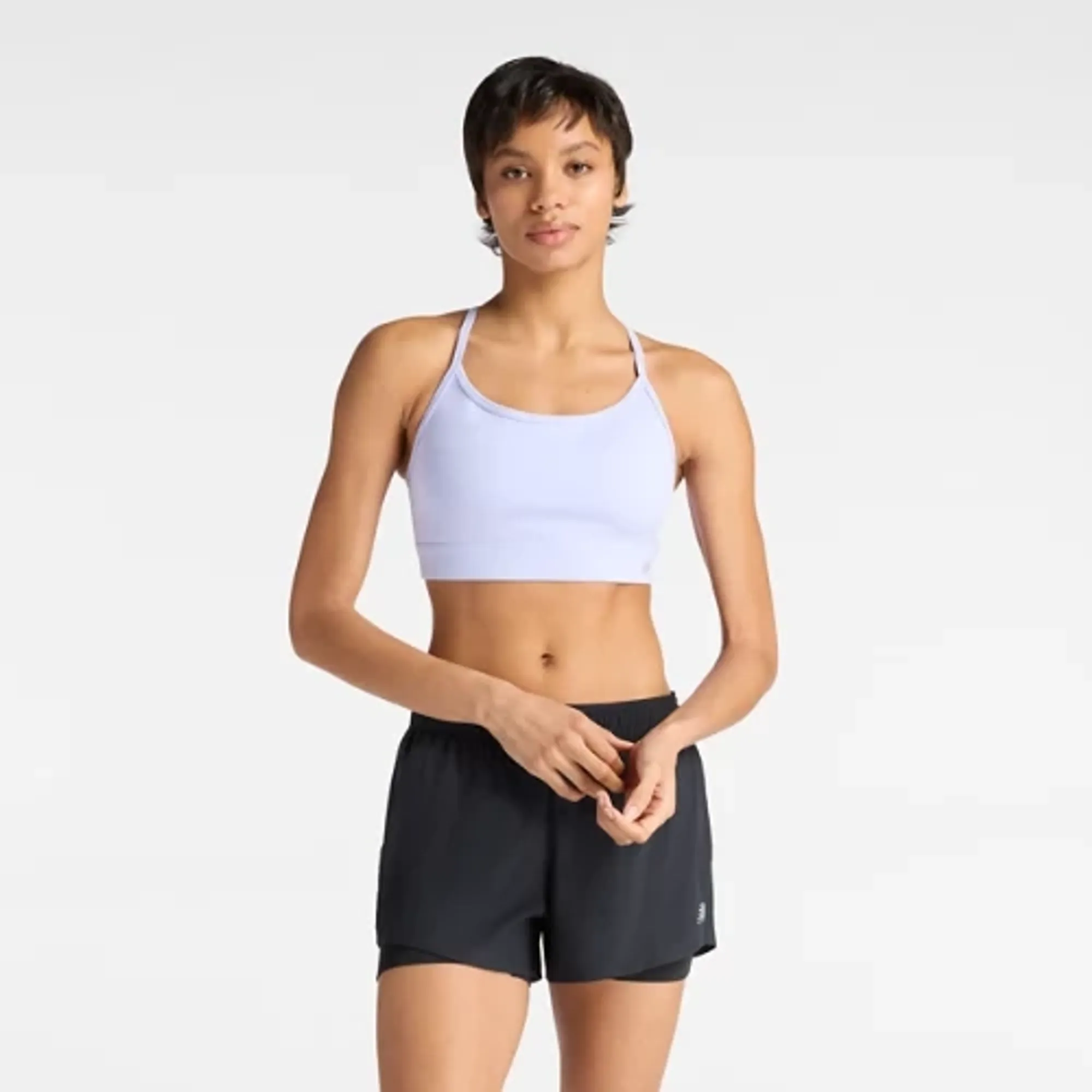 New Balance Women NB Essential Yoga Bra in Purple Poly Knit