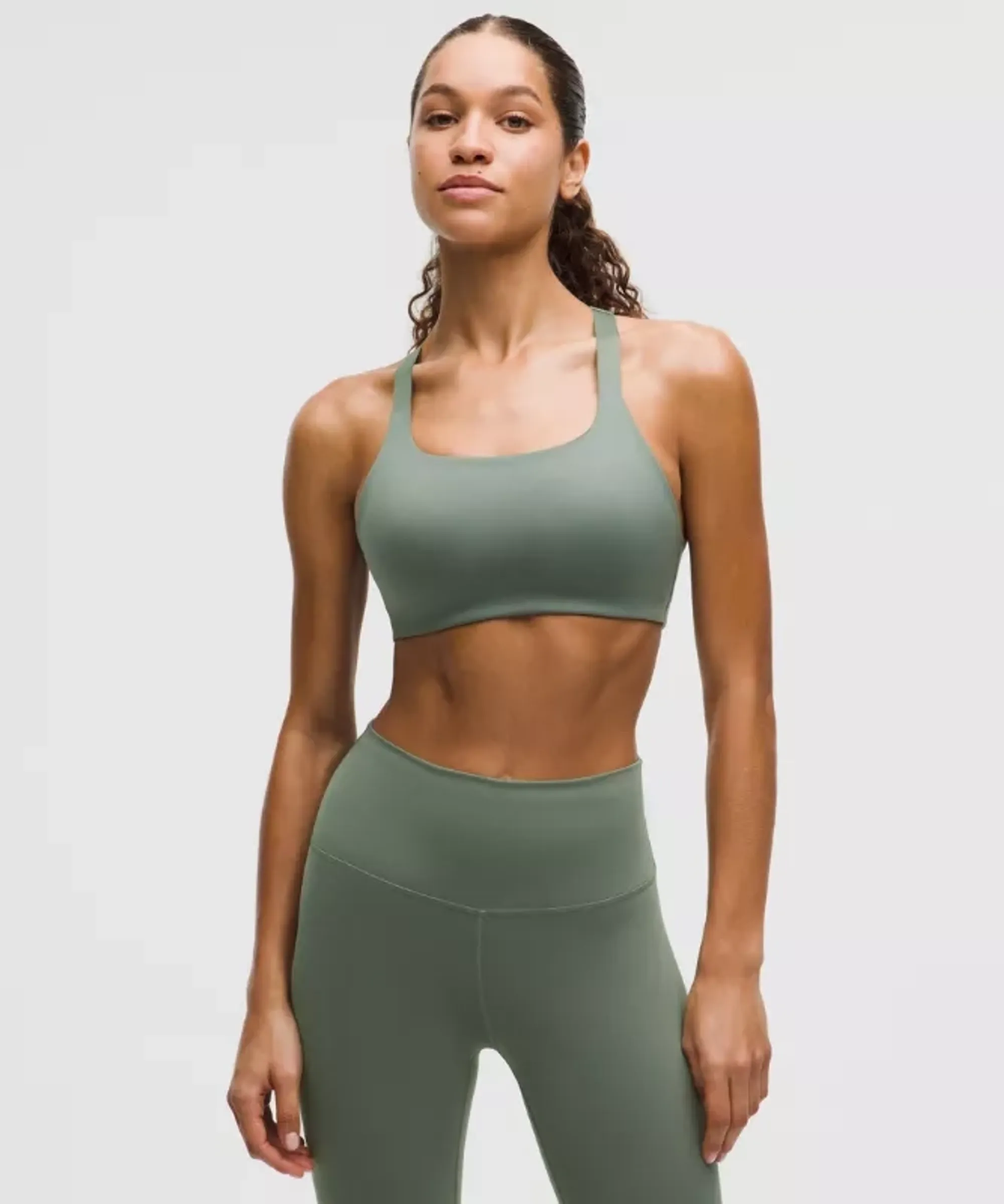lululemon – Women's Ultralu Square-Neck Workout Sports Bra Medium Support, B/C Cup – Color Green/Pastel – Size 10
