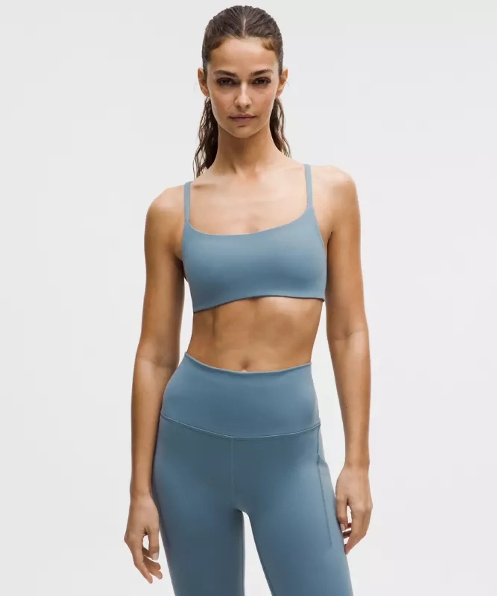 lululemon – Women's Wunder Train Strappy Racer Sports Bra Light Support, A/B Cup – Color Blue – Size 10