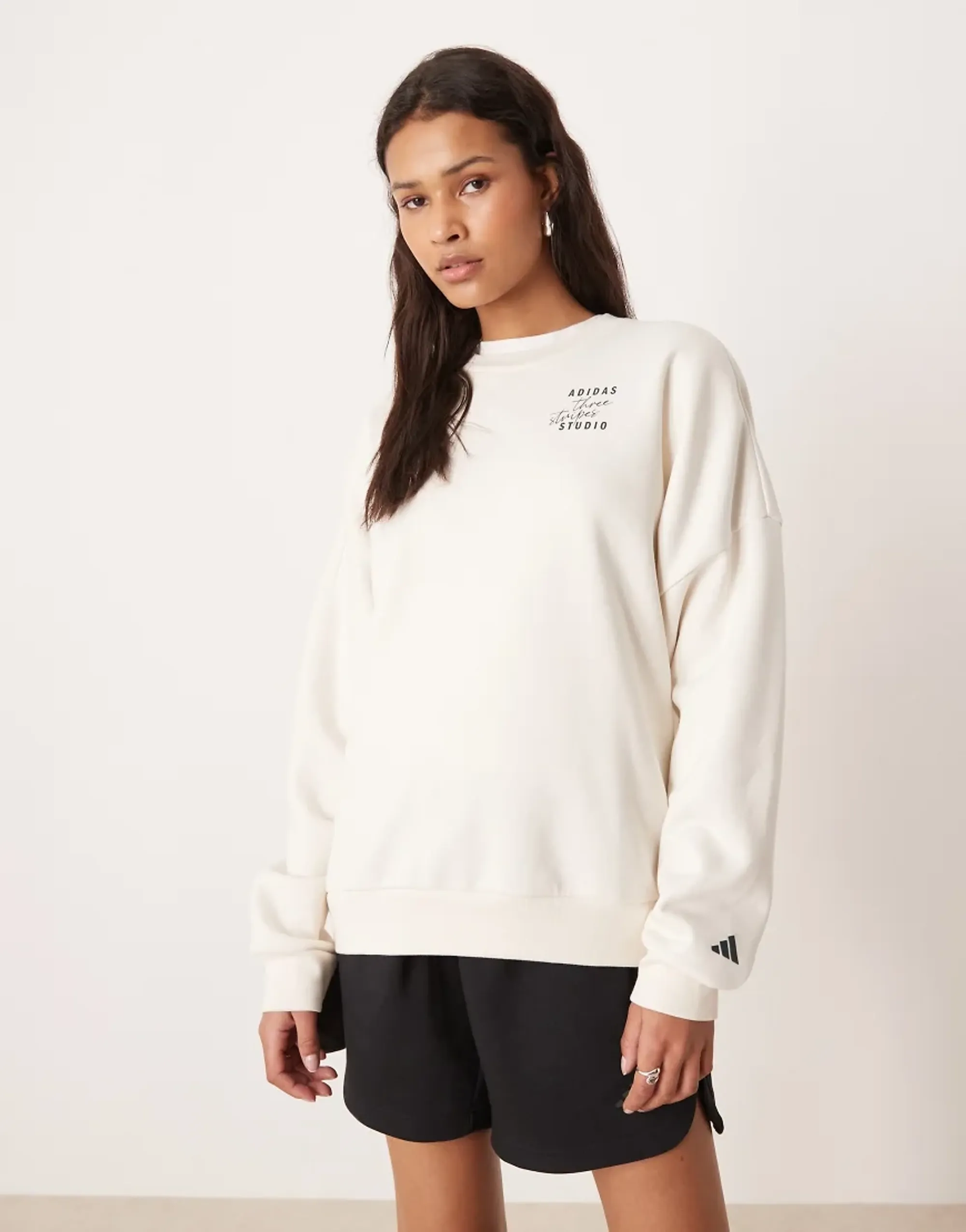 Adidas Performance Three Stripe Studios Long Sleeve Top In White