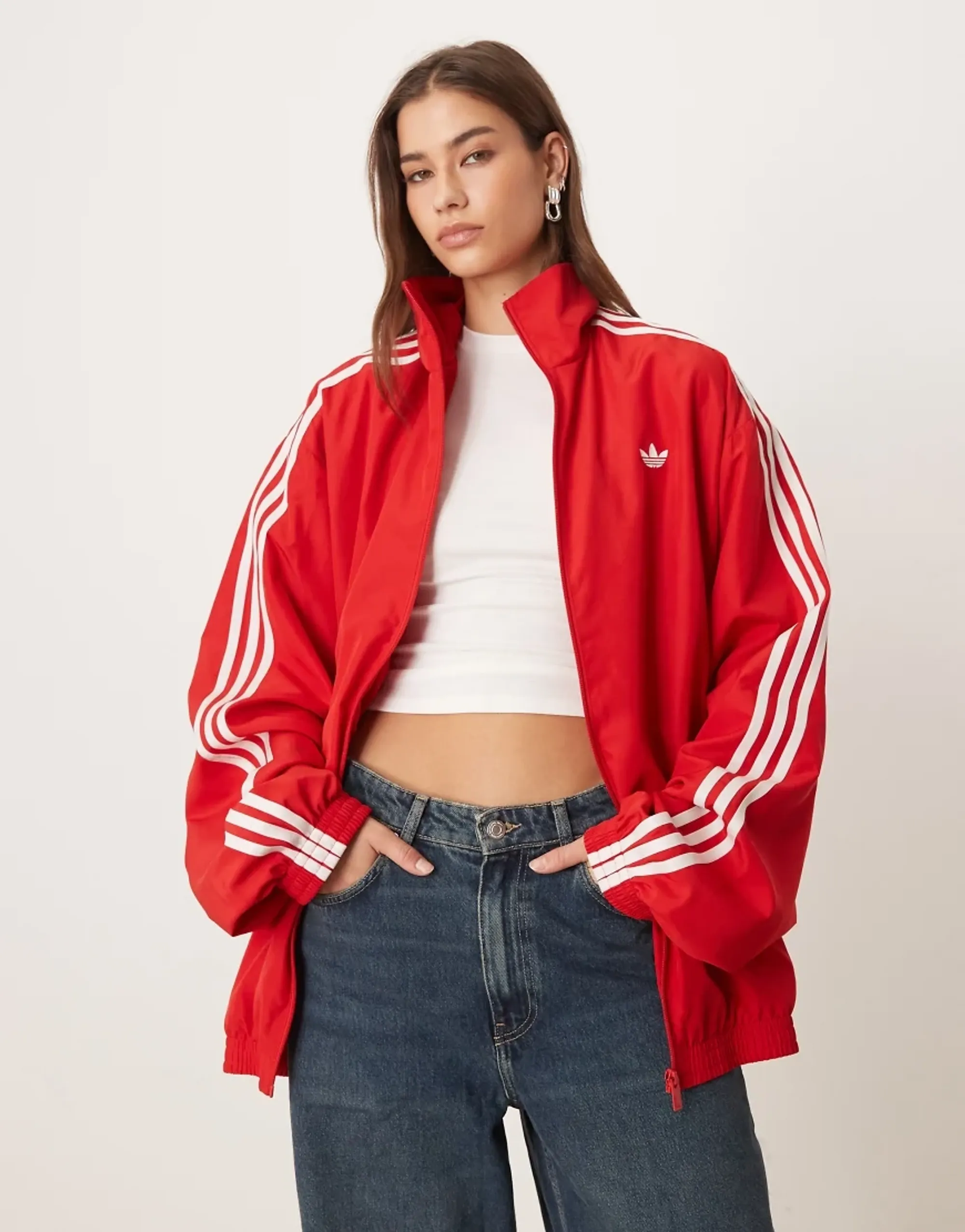 Adidas Originals Firebird Adilenium Track Top In Better Scarlet / White-Red