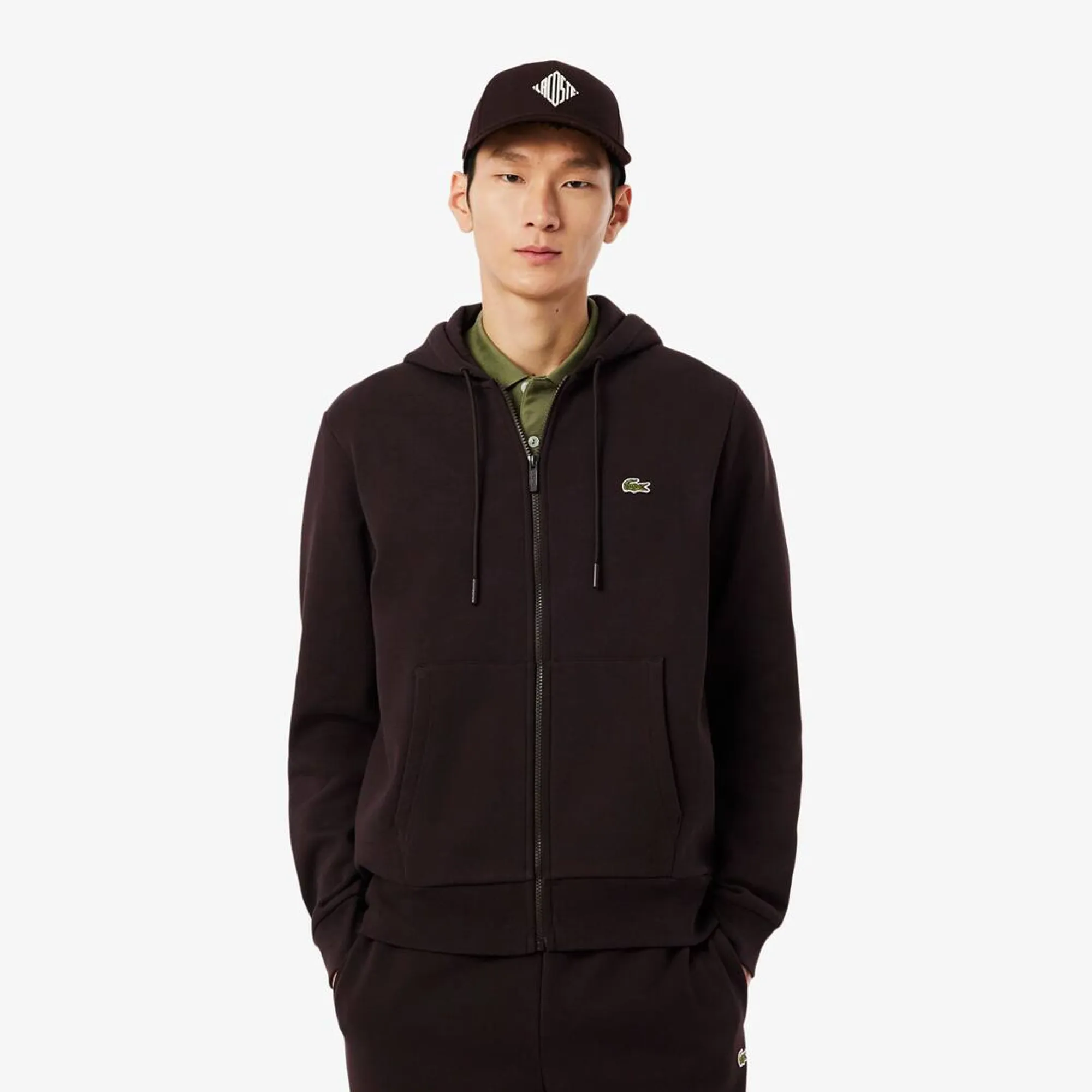 Lacoste Zip-Up Fleece Hoodie - Brown