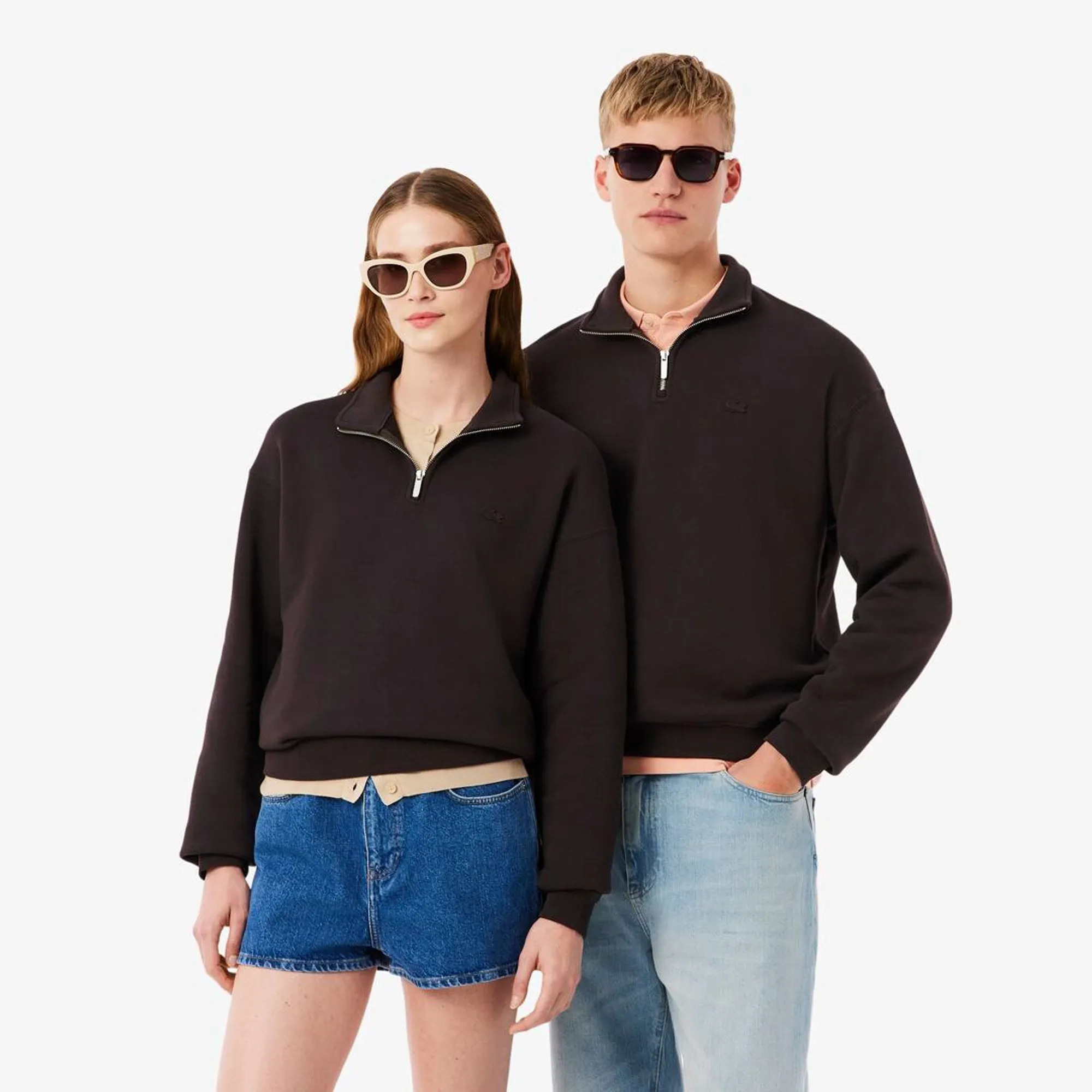 Lacoste Heavy Fleece Zipper Neck Sweatshirt - Brown